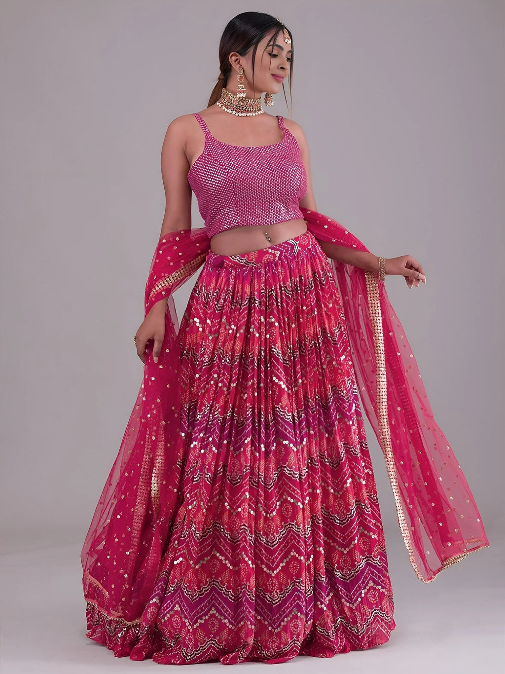 Pink Glamorous Digital Printed Georgette Wedding Wear Lehenga Choli