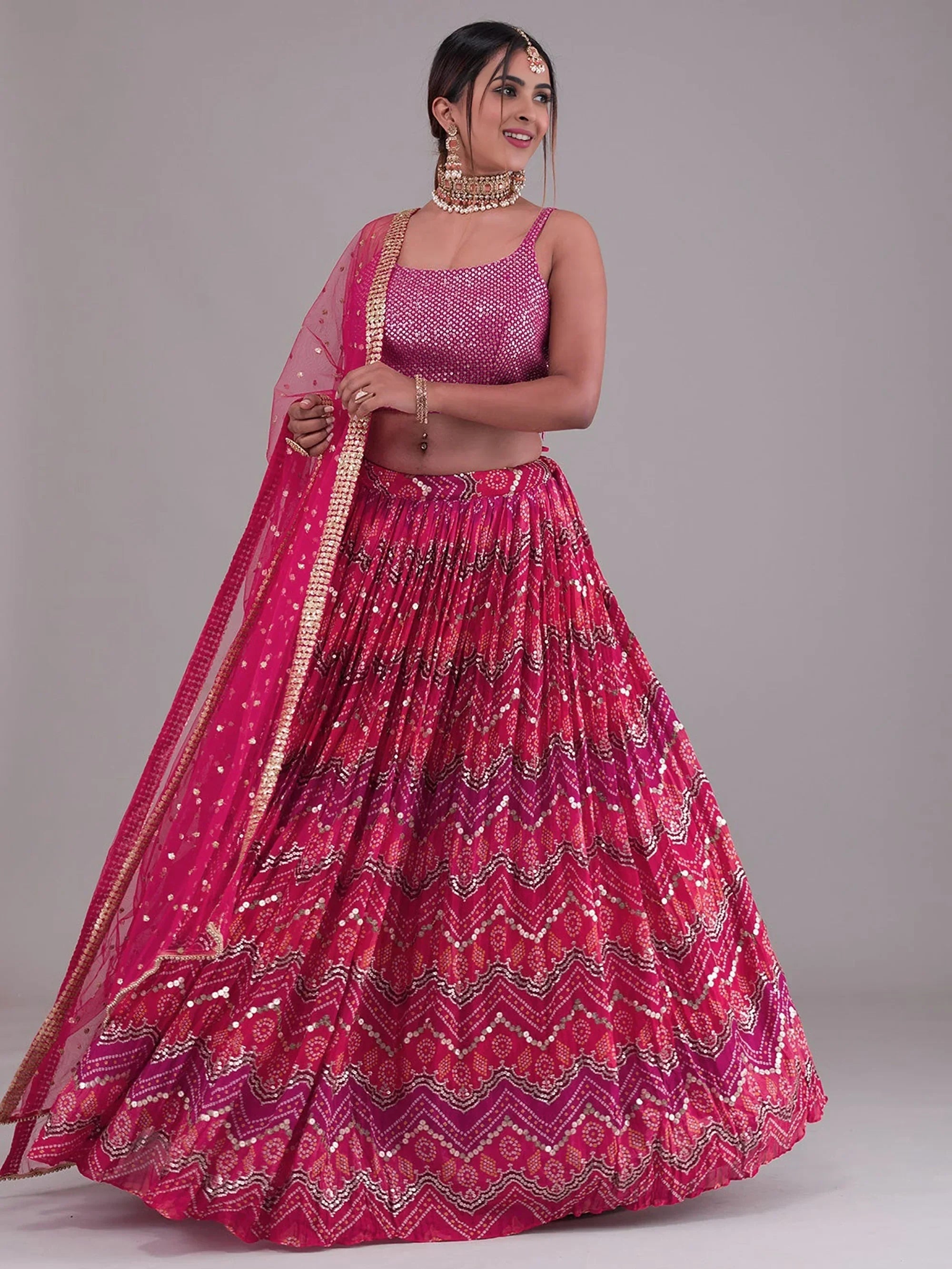 Pink Glamorous Digital Printed Georgette Wedding Wear Lehenga Choli