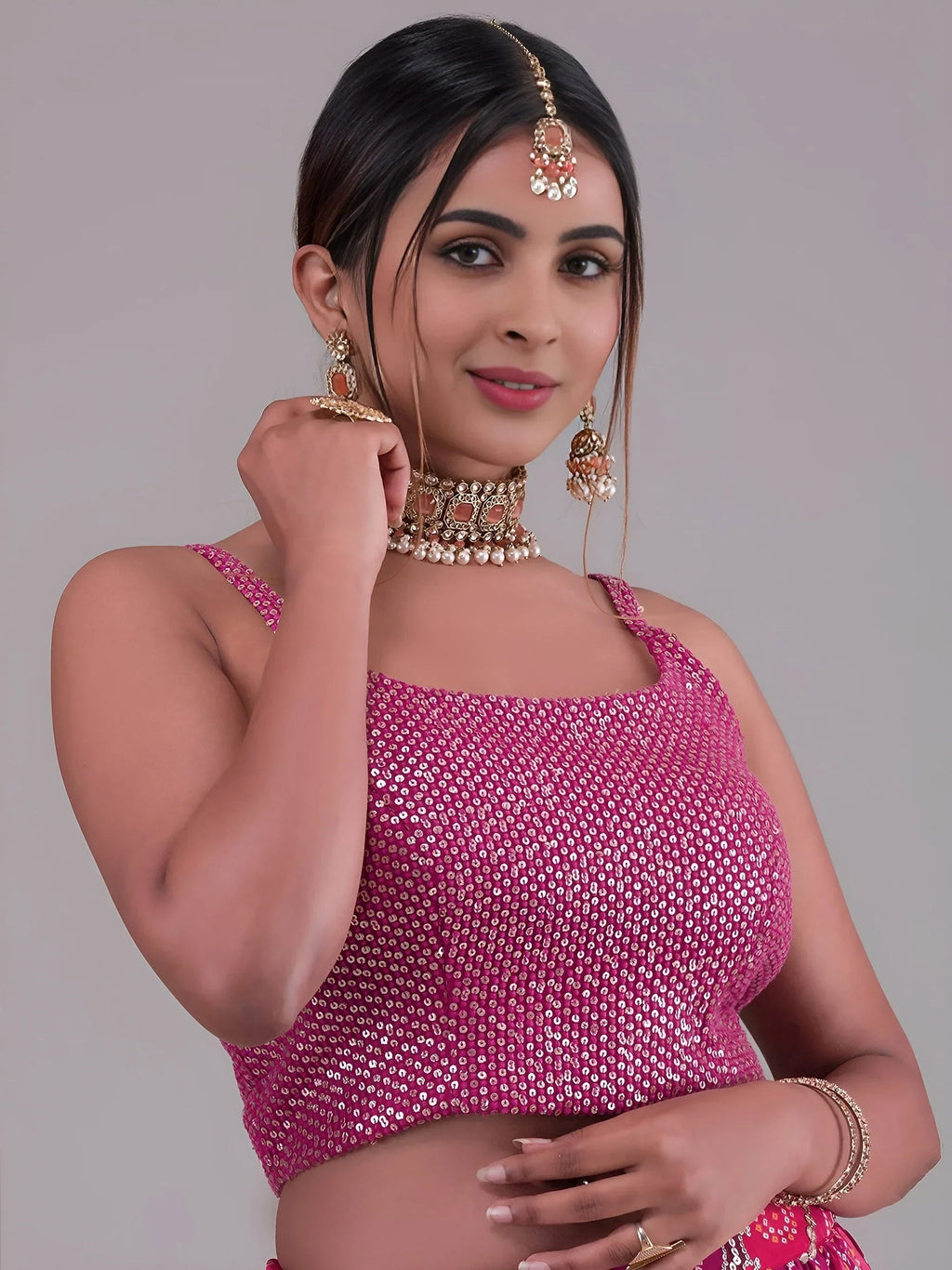 Pink Glamorous Digital Printed Georgette Wedding Wear Lehenga Choli