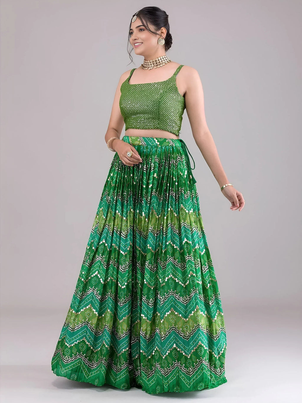 Green Glamorous Digital Printed Georgette Wedding Wear Lehenga Choli