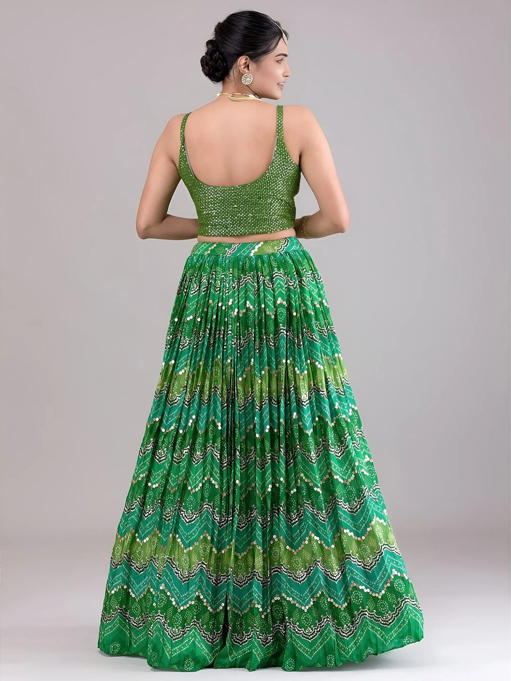 Green Glamorous Digital Printed Georgette Wedding Wear Lehenga Choli