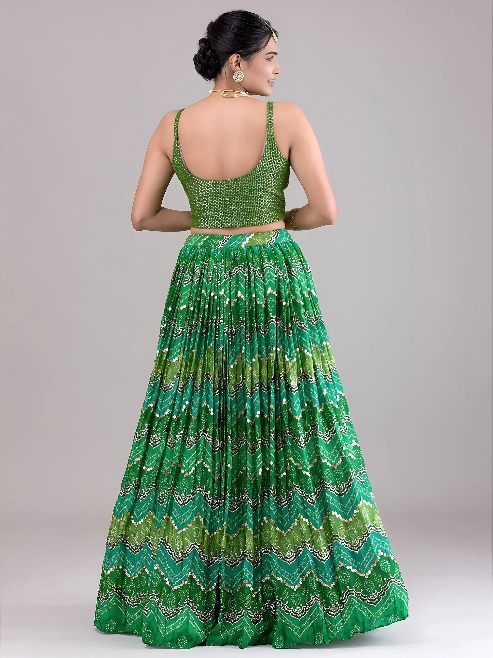 Green Glamorous Digital Printed Georgette Wedding Wear Lehenga Choli