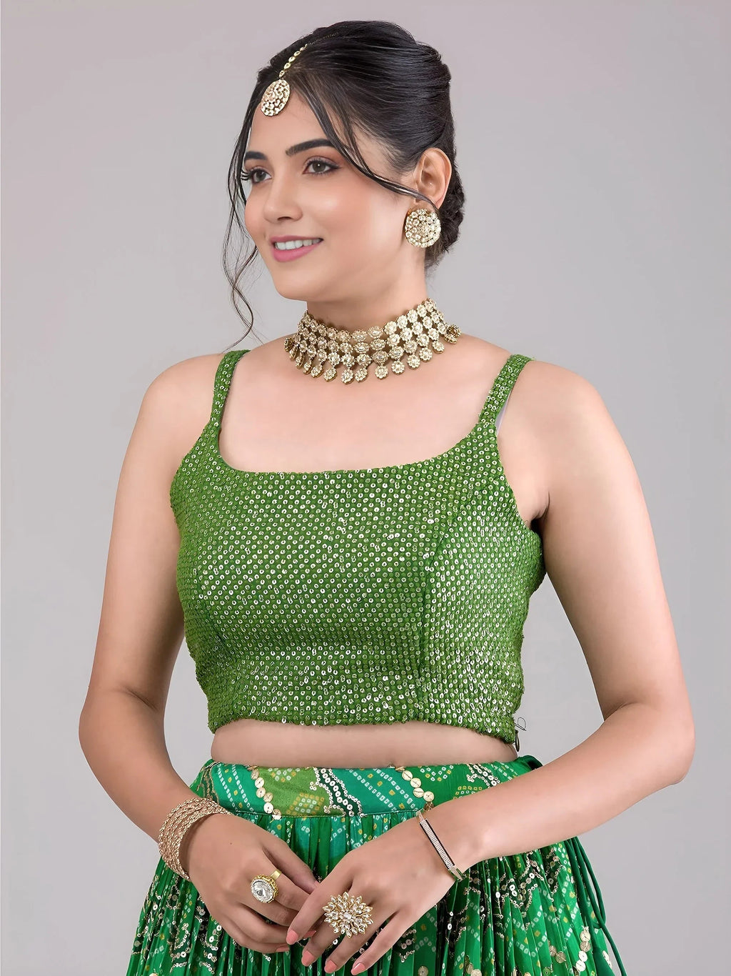 Green Glamorous Digital Printed Georgette Wedding Wear Lehenga Choli
