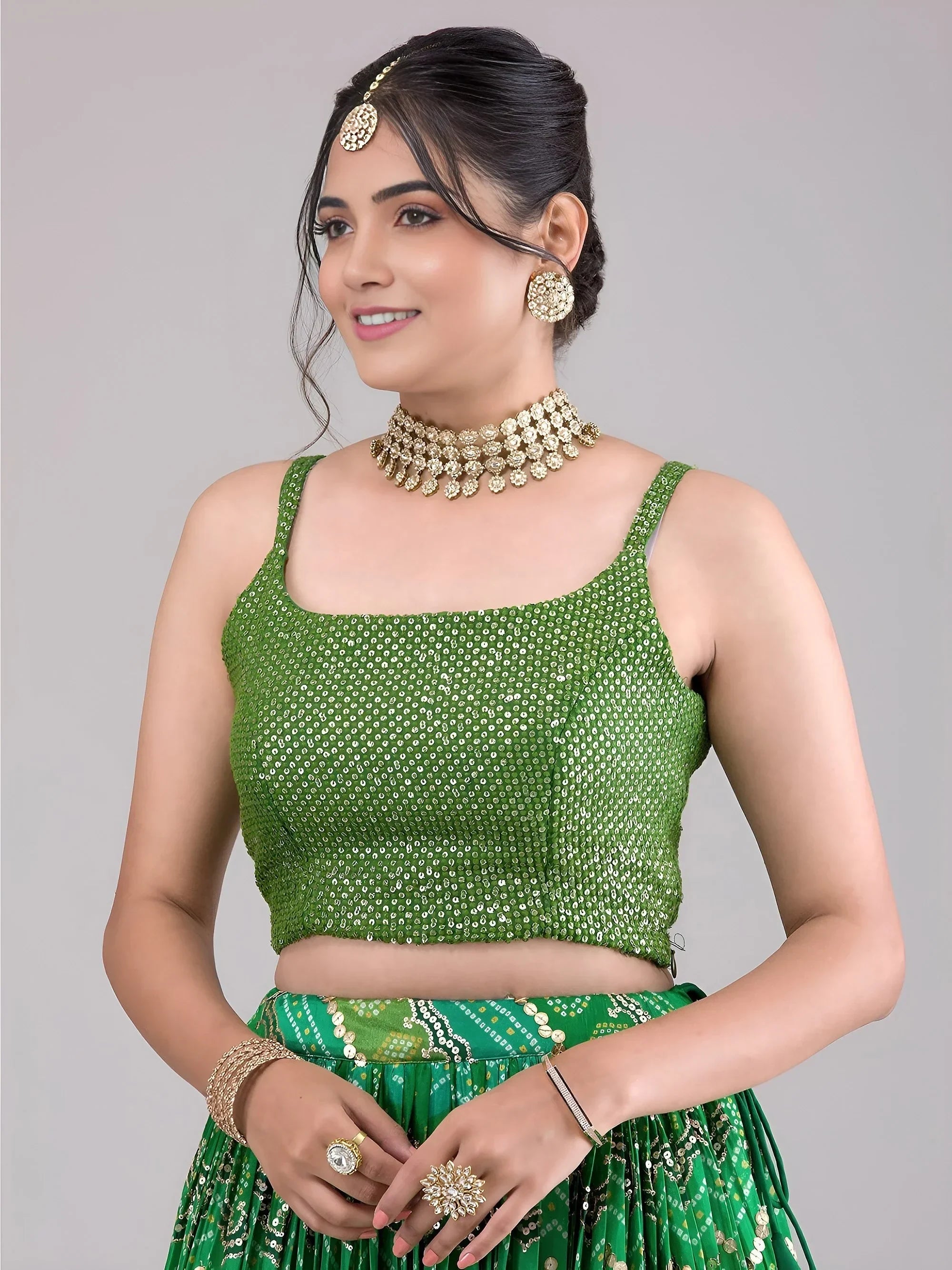 Green Glamorous Digital Printed Georgette Wedding Wear Lehenga Choli