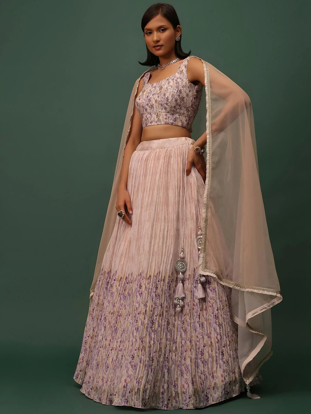 Peach Delightful Floral Printed Georgette Festival Wear Lehenga Choli
