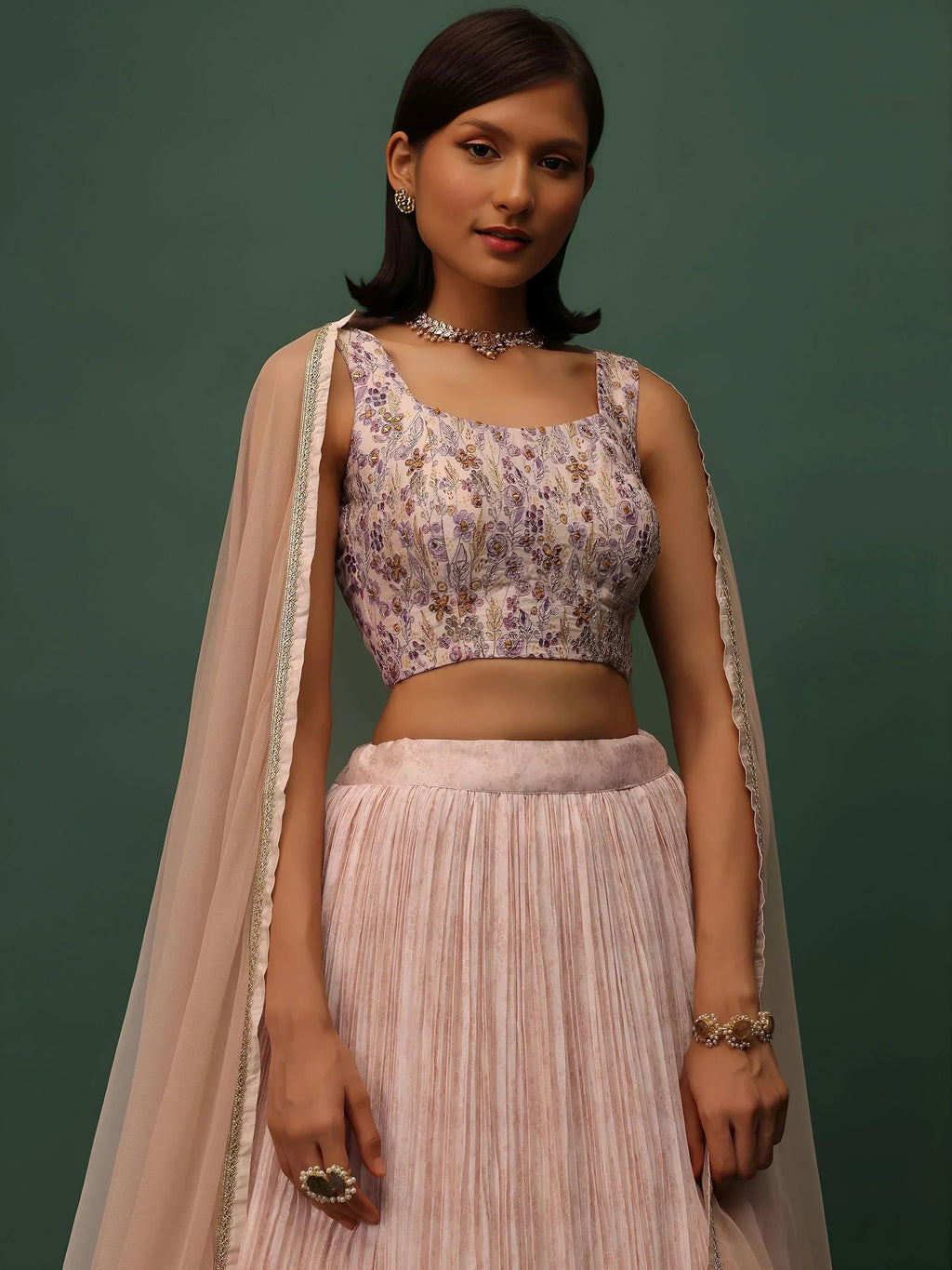 Peach Delightful Floral Printed Georgette Festival Wear Lehenga Choli