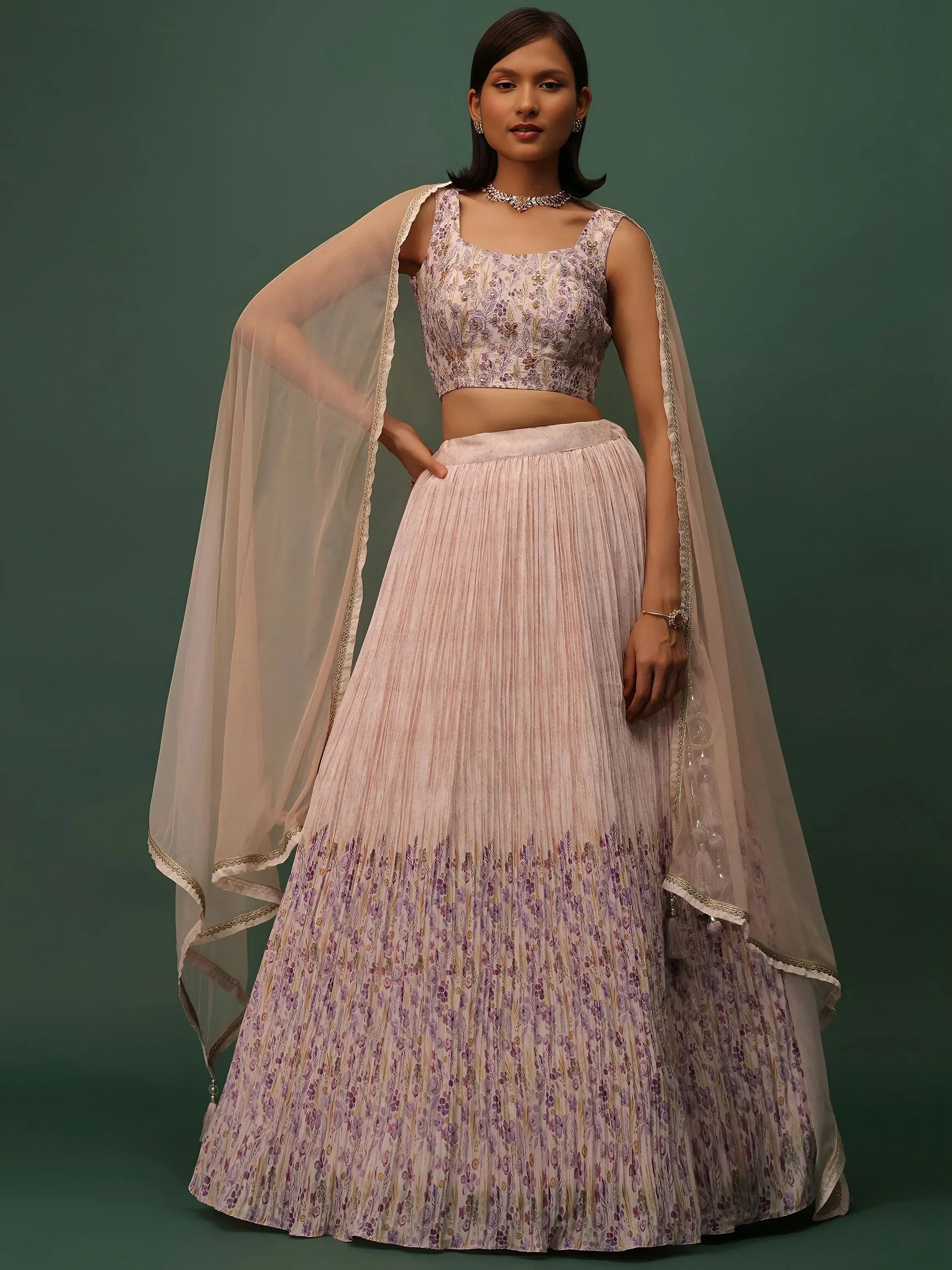 Peach Delightful Floral Printed Georgette Festival Wear Lehenga Choli