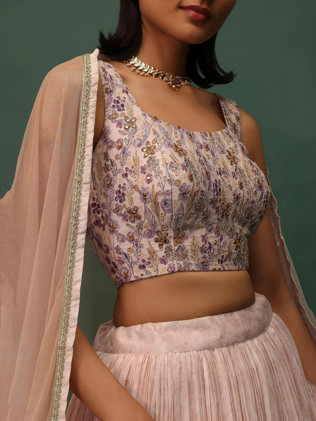 Peach Delightful Floral Printed Georgette Festival Wear Lehenga Choli