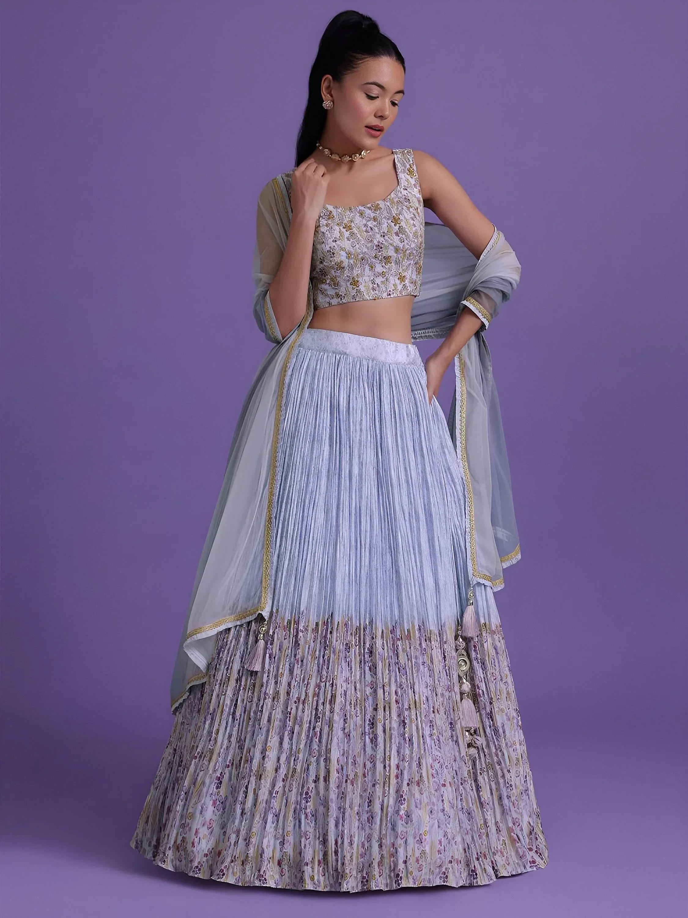 Blue Delightful Floral Printed Georgette Festival Wear Lehenga Choli