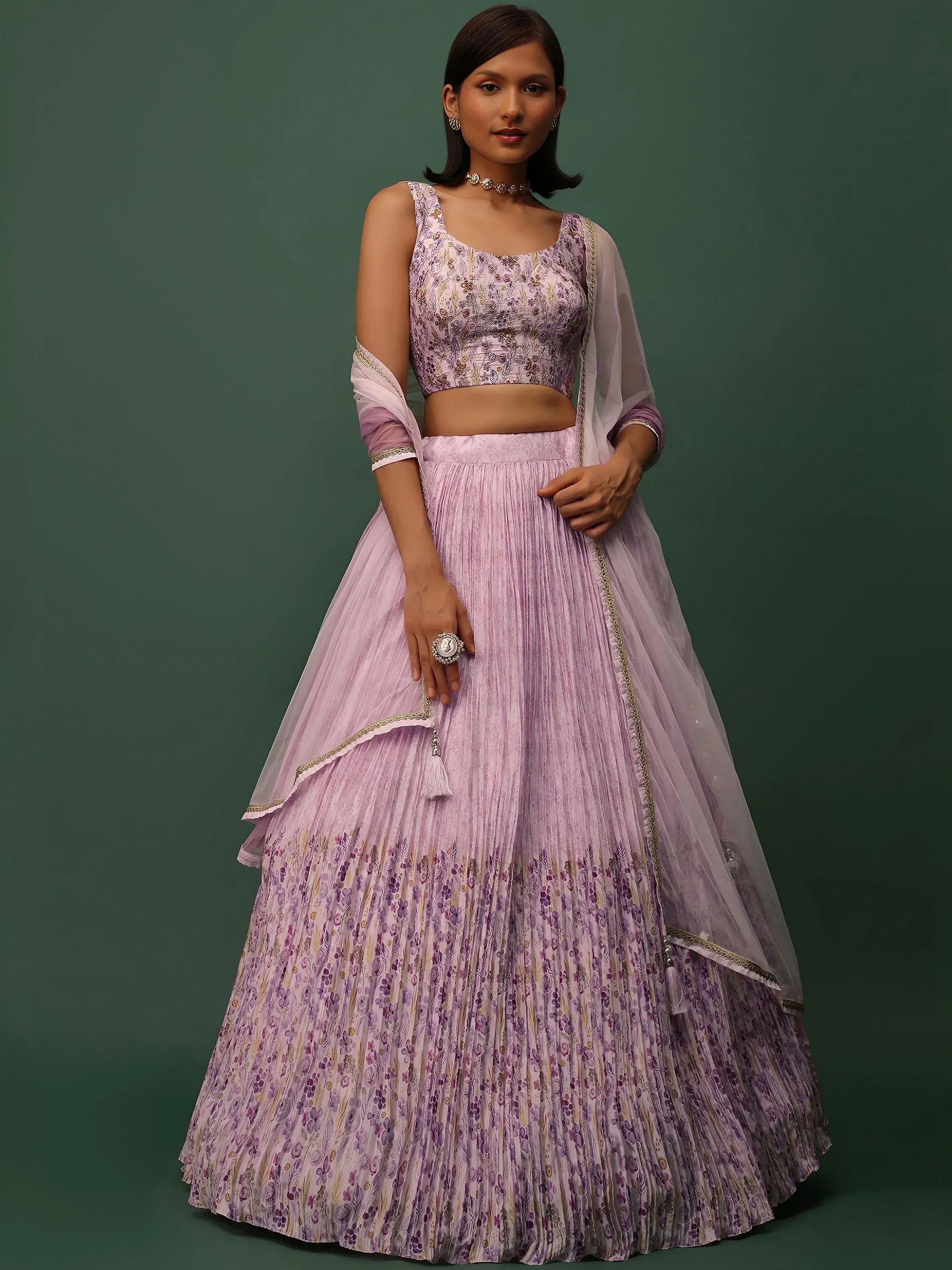Pink Delightful Floral Printed Georgette Festival Wear Lehenga Choli