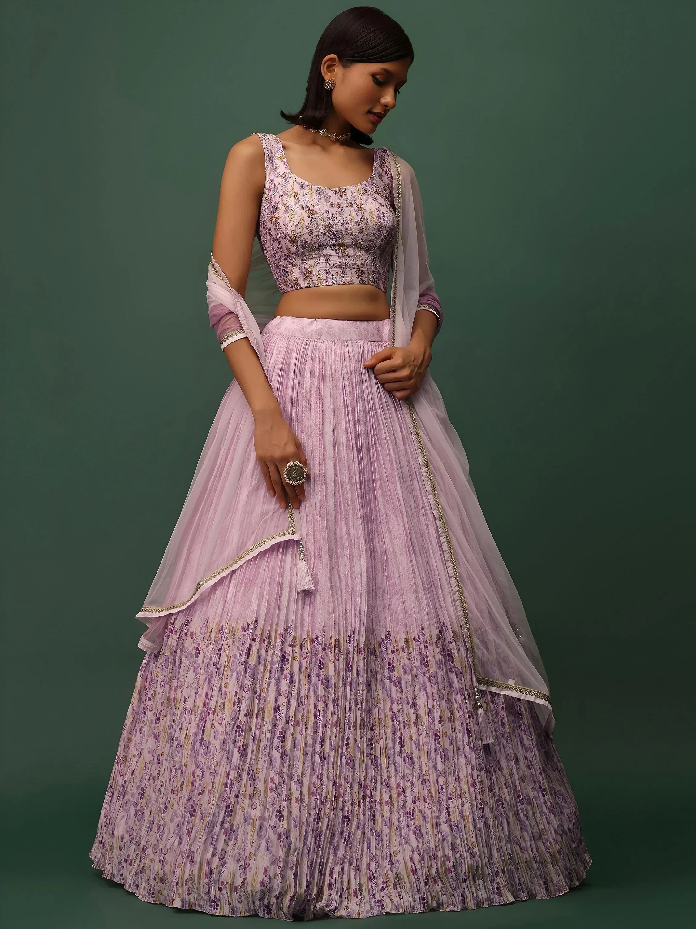 Pink Delightful Floral Printed Georgette Festival Wear Lehenga Choli