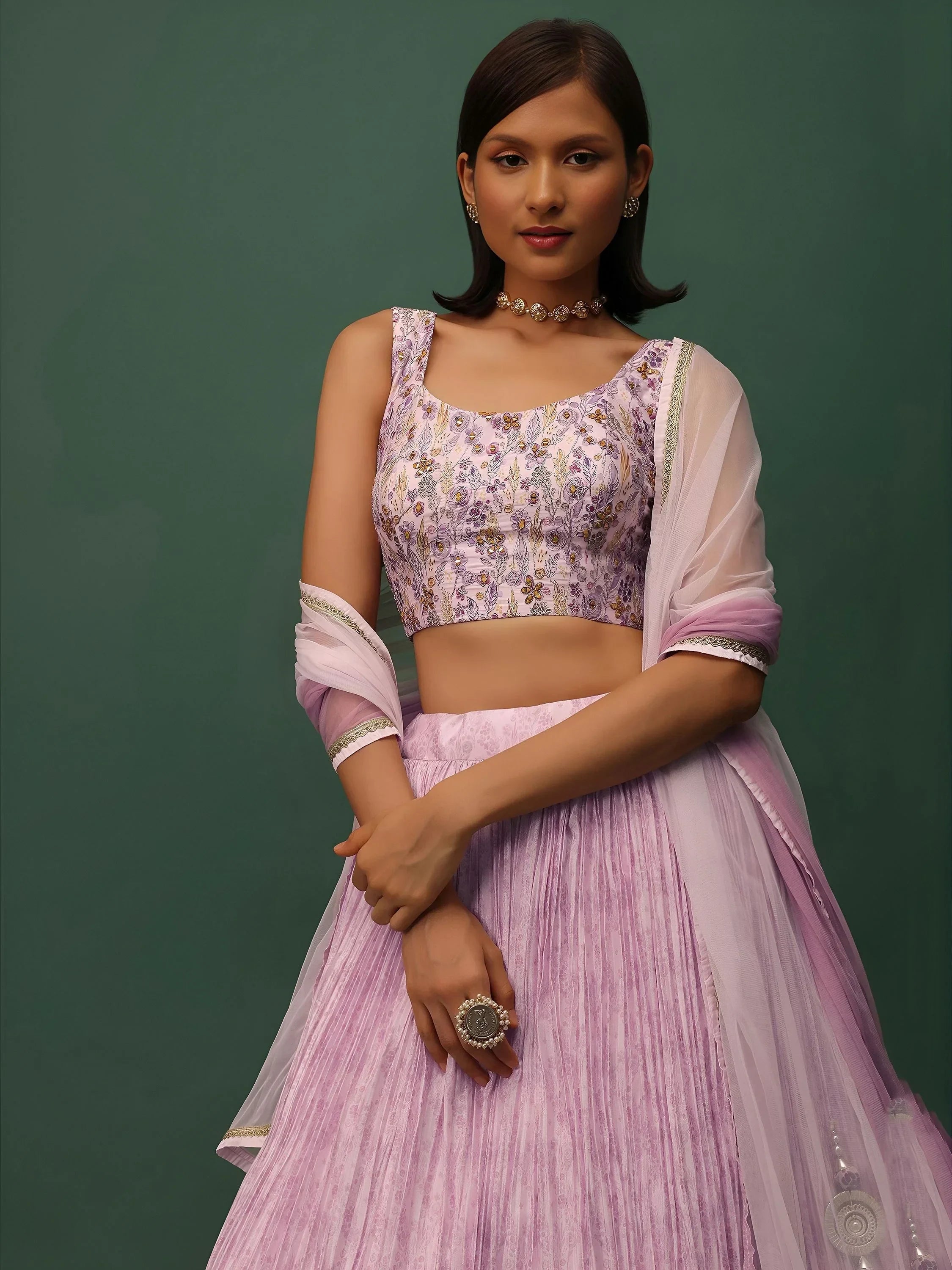 Pink Delightful Floral Printed Georgette Festival Wear Lehenga Choli