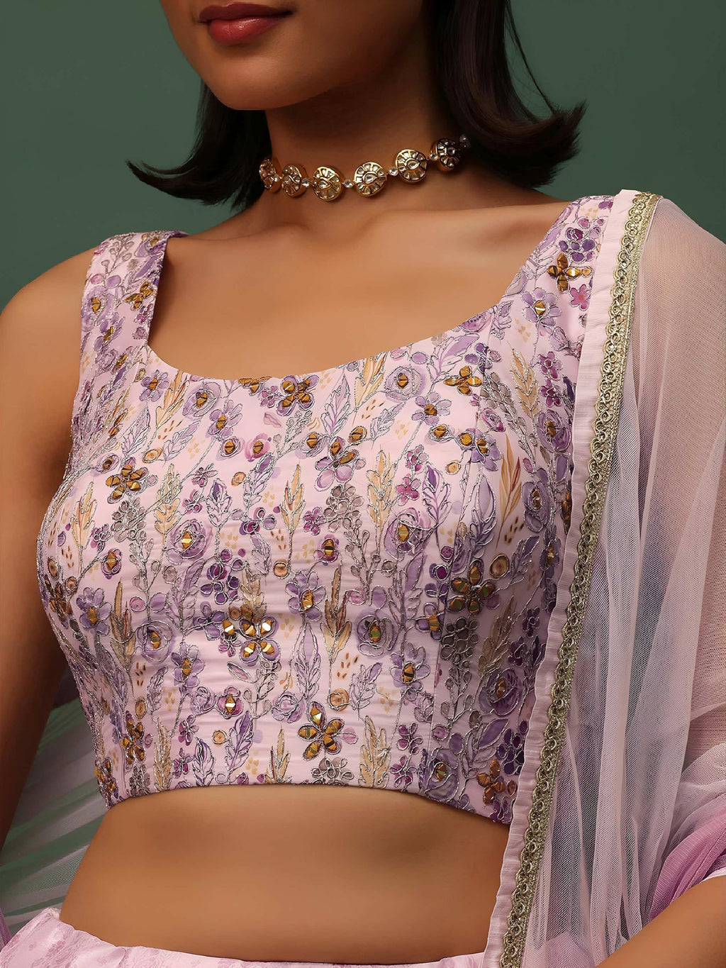 Pink Delightful Floral Printed Georgette Festival Wear Lehenga Choli