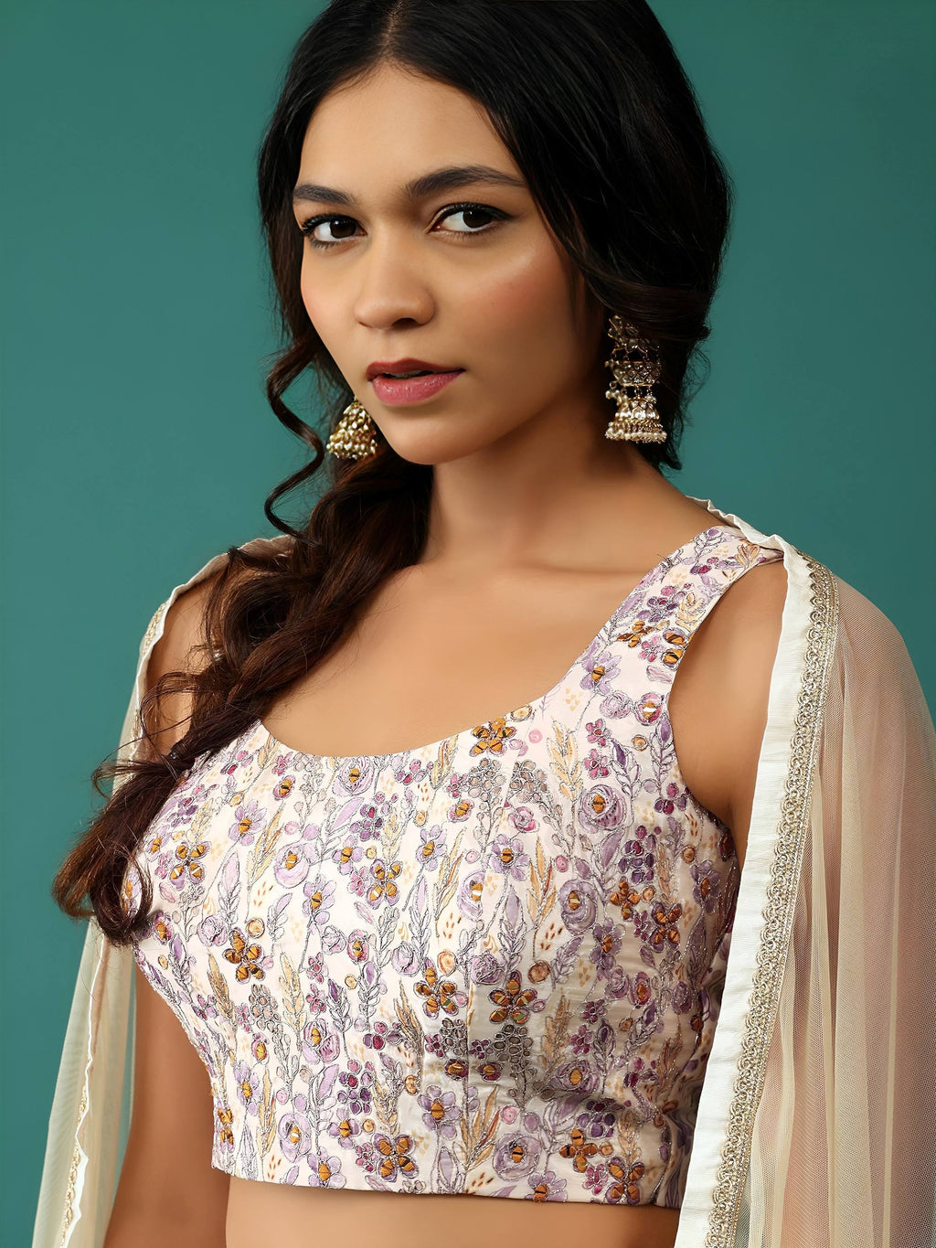 Off White Delightful Floral Printed Georgette Festival Wear Lehenga Choli