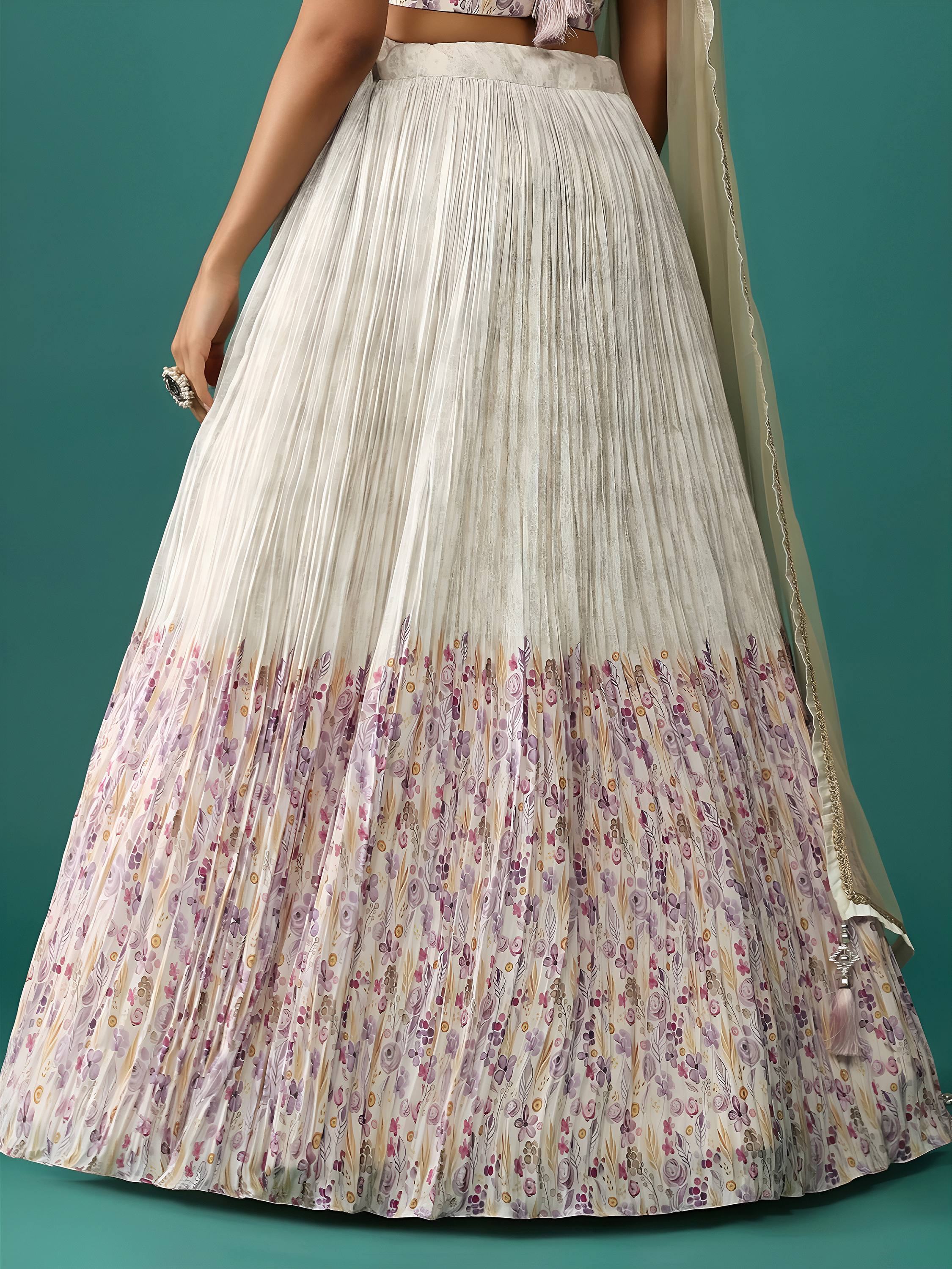 Off White Delightful Floral Printed Georgette Festival Wear Lehenga Choli