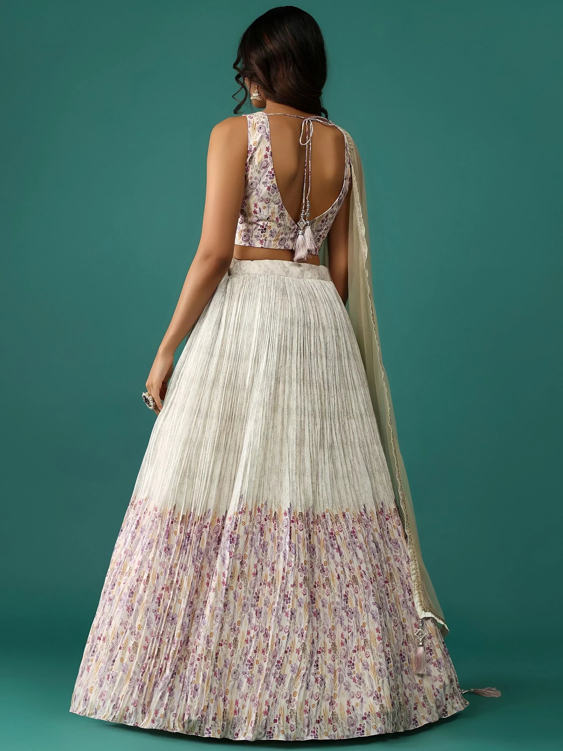 Off White Delightful Floral Printed Georgette Festival Wear Lehenga Choli