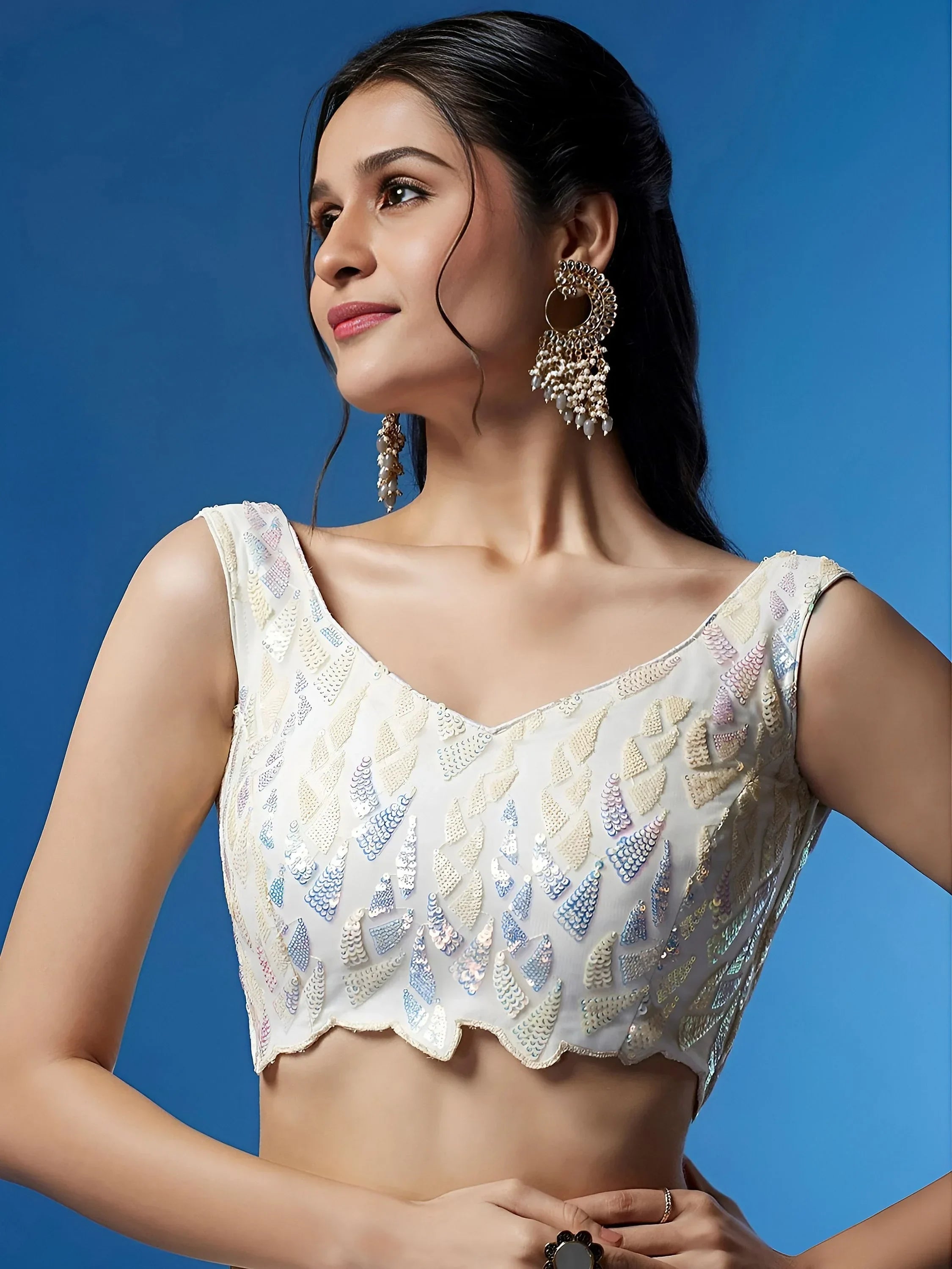 Off White Outstanding Sequins Net Lehenga Choli With Dupatta