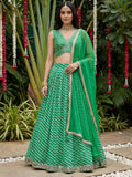 Enchanting Green Digital Printed Organza Festive Wear Lehenga Choli