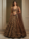 Elegant Brown Fully Sequins Net Reception Wear Lehenga Choli
