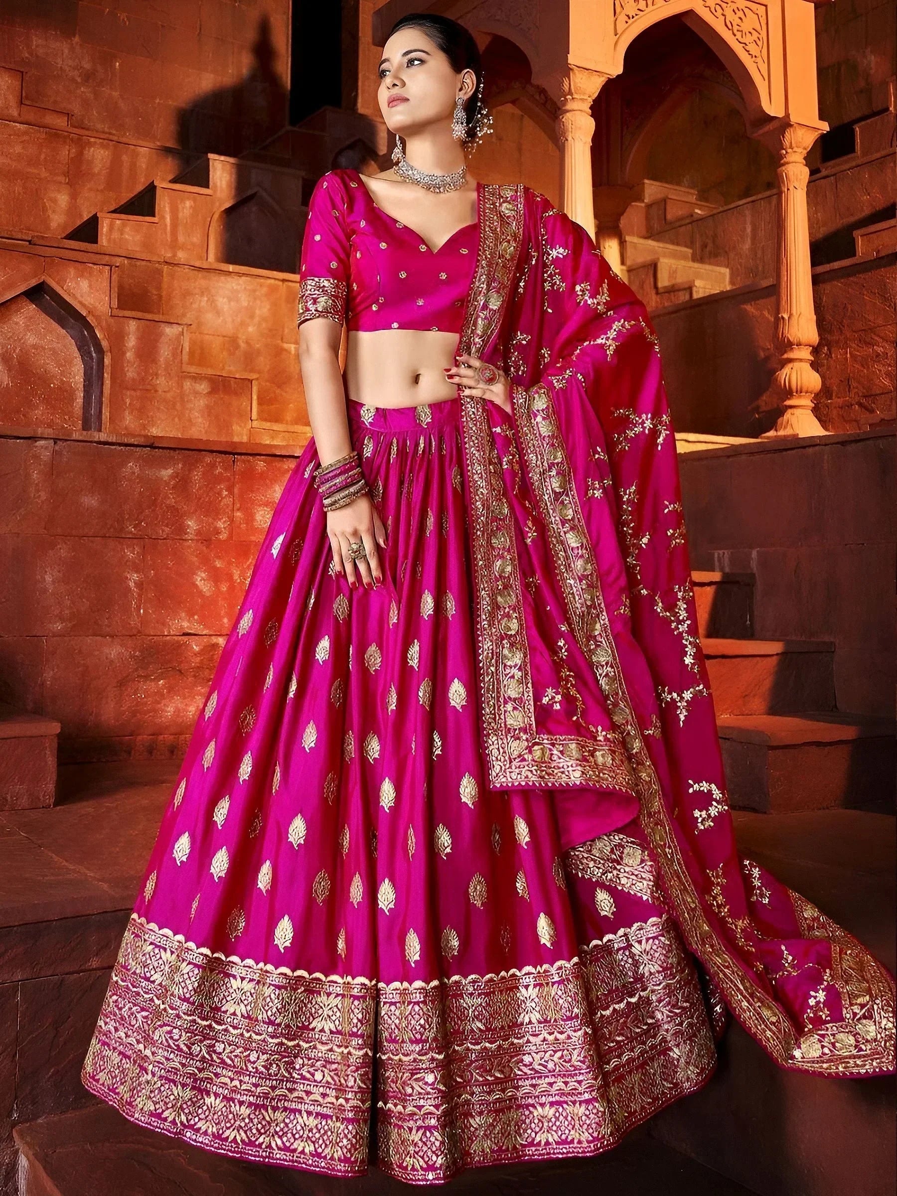 Hot Pink Marvelous Hot Sequins Embroidered Silk Lehenga Choli