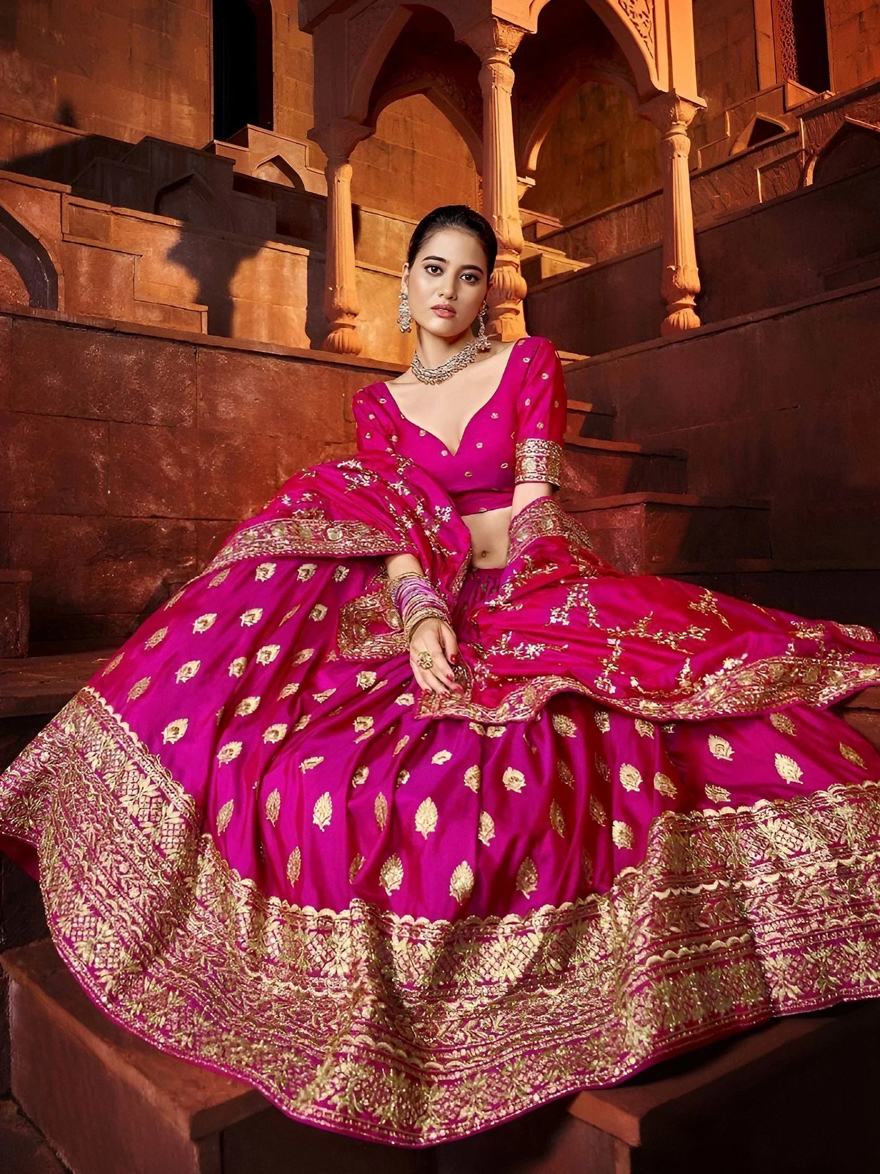 Hot Pink Marvelous Hot Sequins Embroidered Silk Lehenga Choli