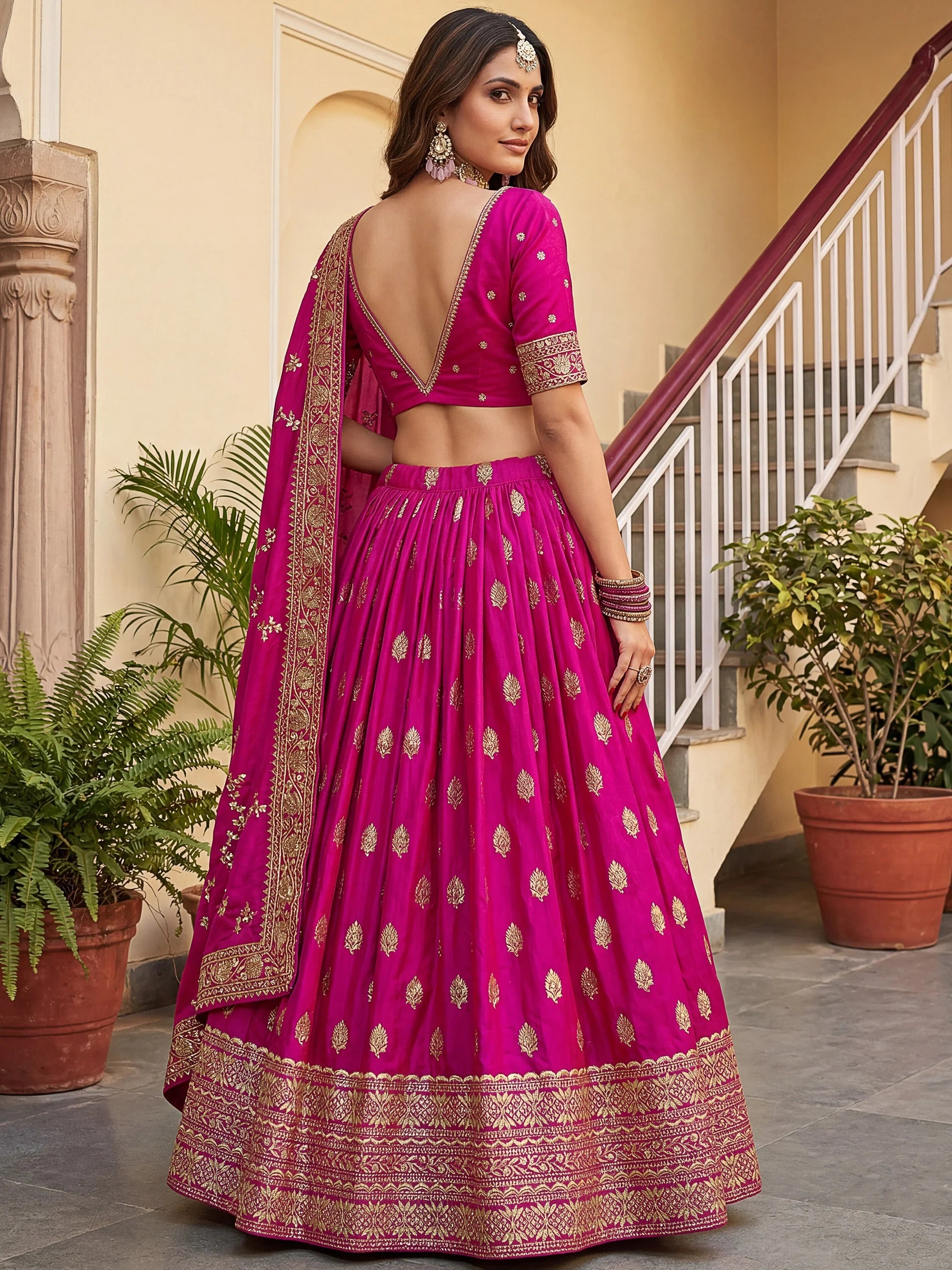 Pink Marvelous Hot Sequins Embroidered Silk Lehenga Choli