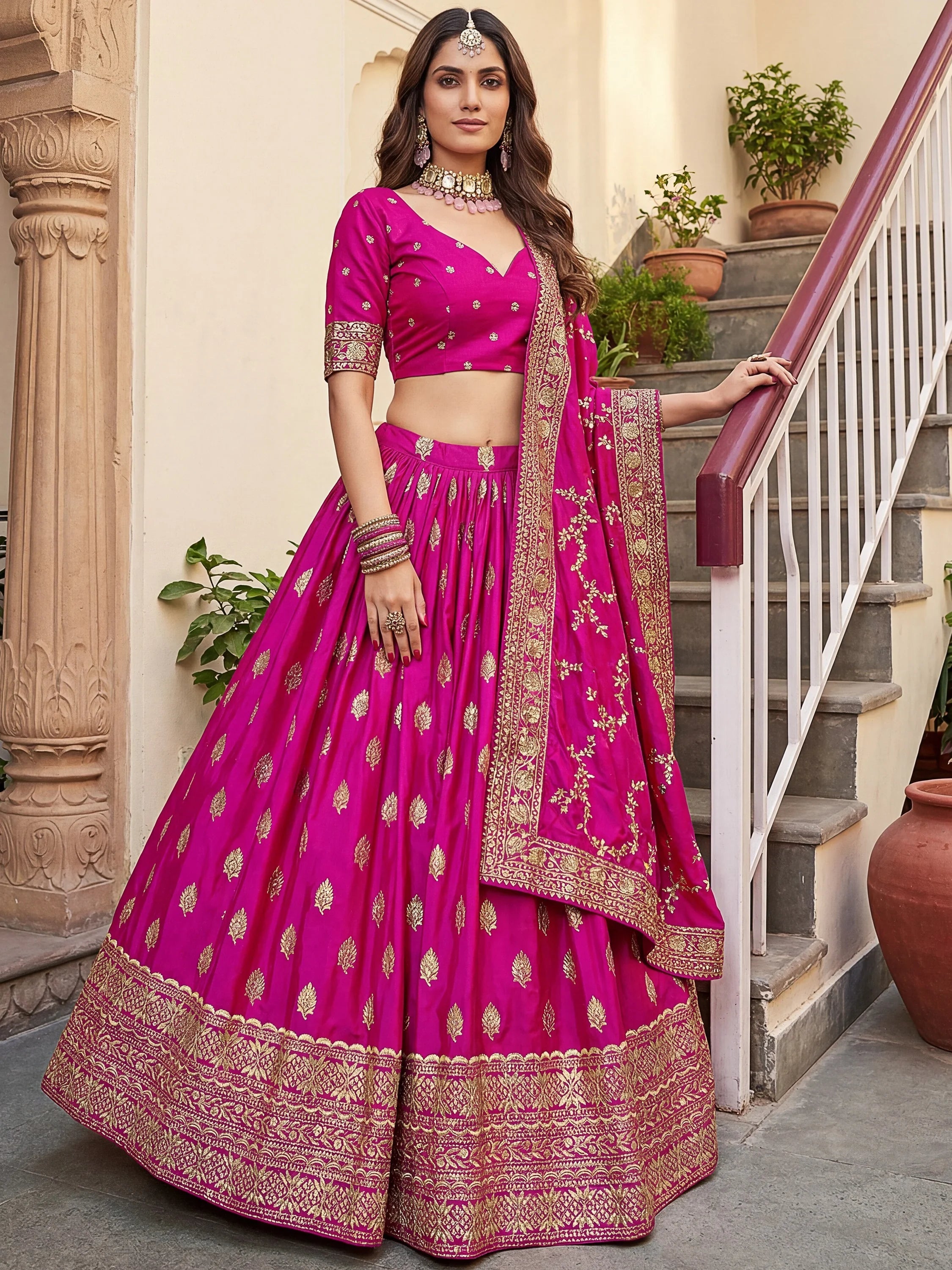 Pink Marvelous Hot Sequins Embroidered Silk Lehenga Choli