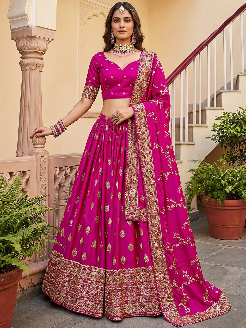 Pink Marvelous Hot Sequins Embroidered Silk Lehenga Choli