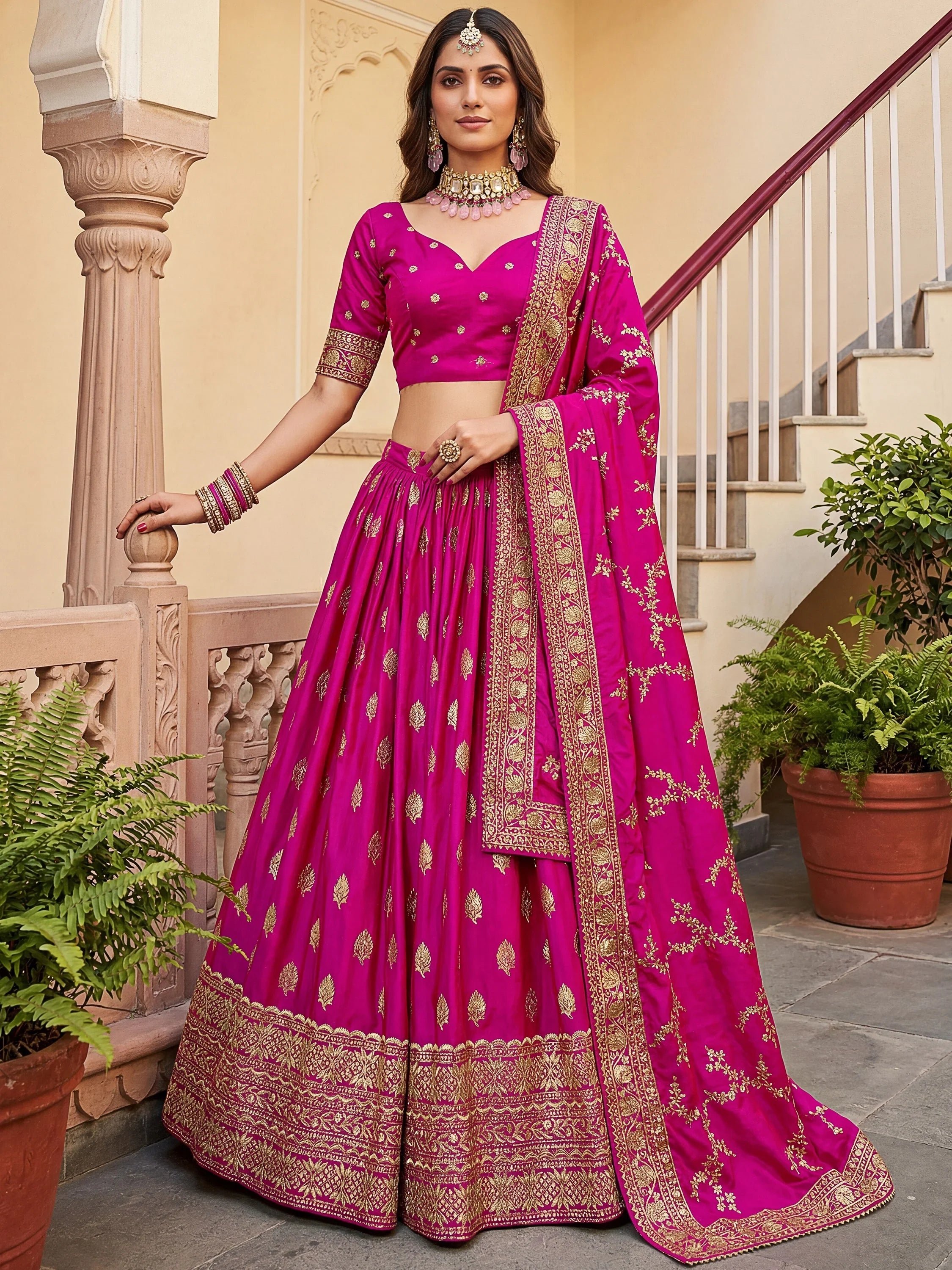 Pink Marvelous Hot Sequins Embroidered Silk Lehenga Choli
