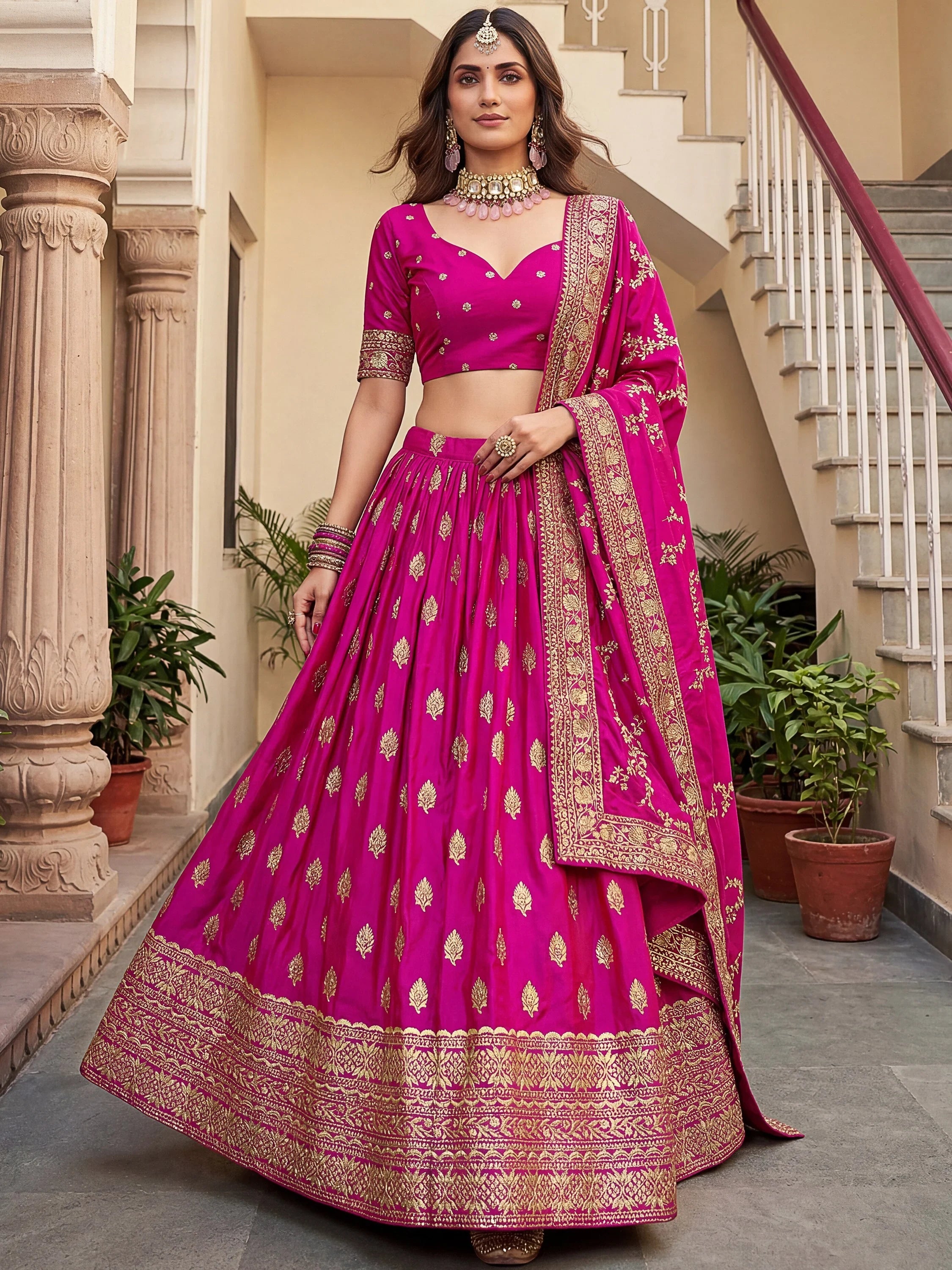Pink Marvelous Hot Sequins Embroidered Silk Lehenga Choli