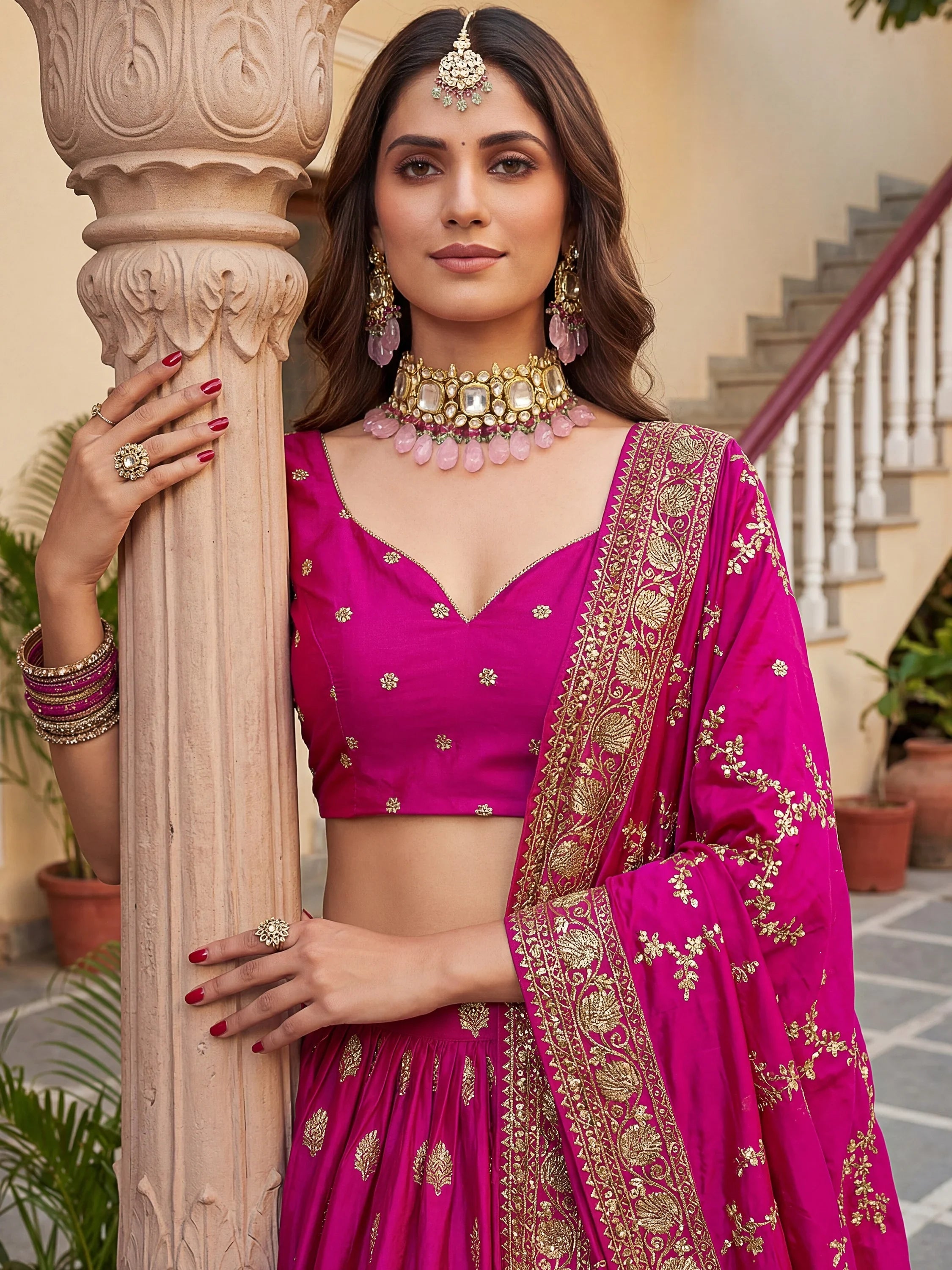 Pink Marvelous Hot Sequins Embroidered Silk Lehenga Choli