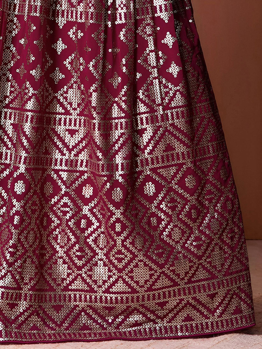 Stunning Dark Pink Sequins Georgette Lehenga Choli With Dupatta