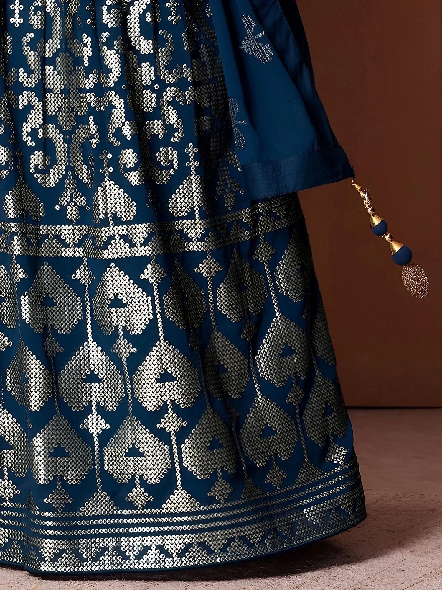 Dazzling Teal Blue Sequins Georgette Festival Wear Lehenga Choli