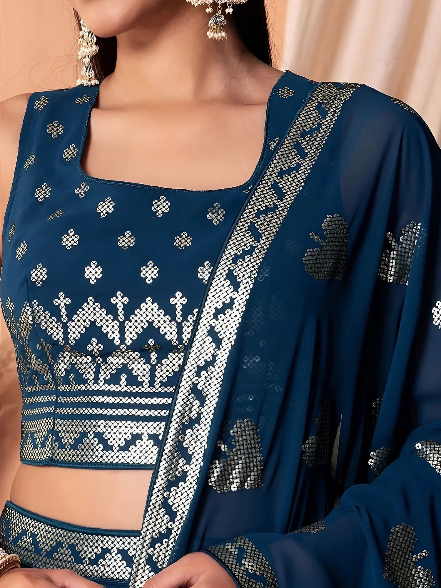 Dazzling Teal Blue Sequins Georgette Festival Wear Lehenga Choli