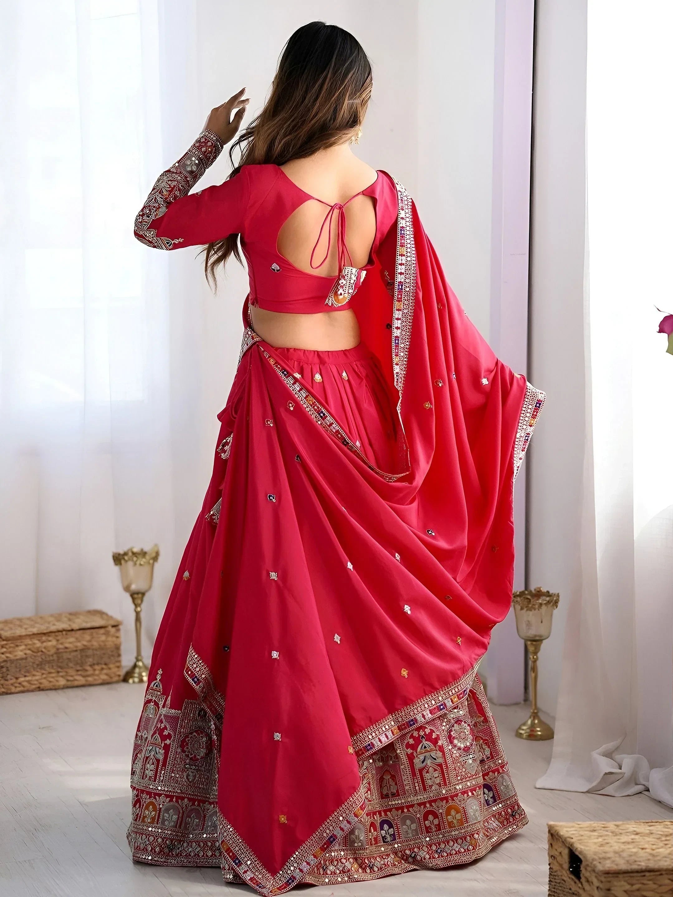 Pink Magnetic Coding Work Crepe Silk Designer Lehenga Choli