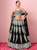 Black Captivating Thread Work Georgette Reception Wear Lehenga Choli