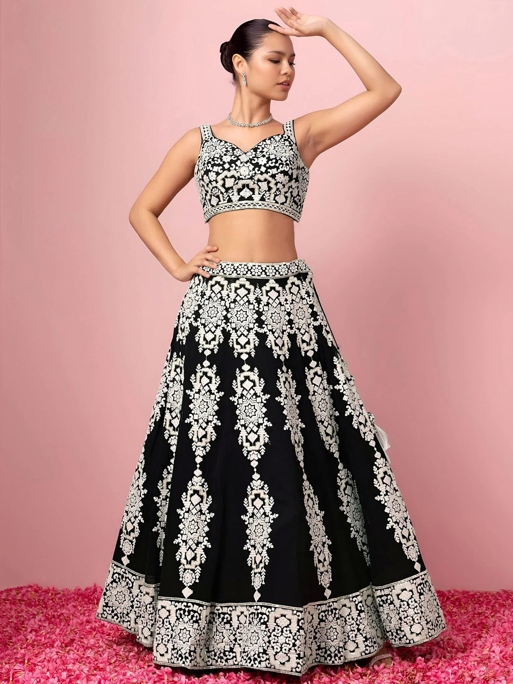 Black Captivating Thread Work Georgette Reception Wear Lehenga Choli