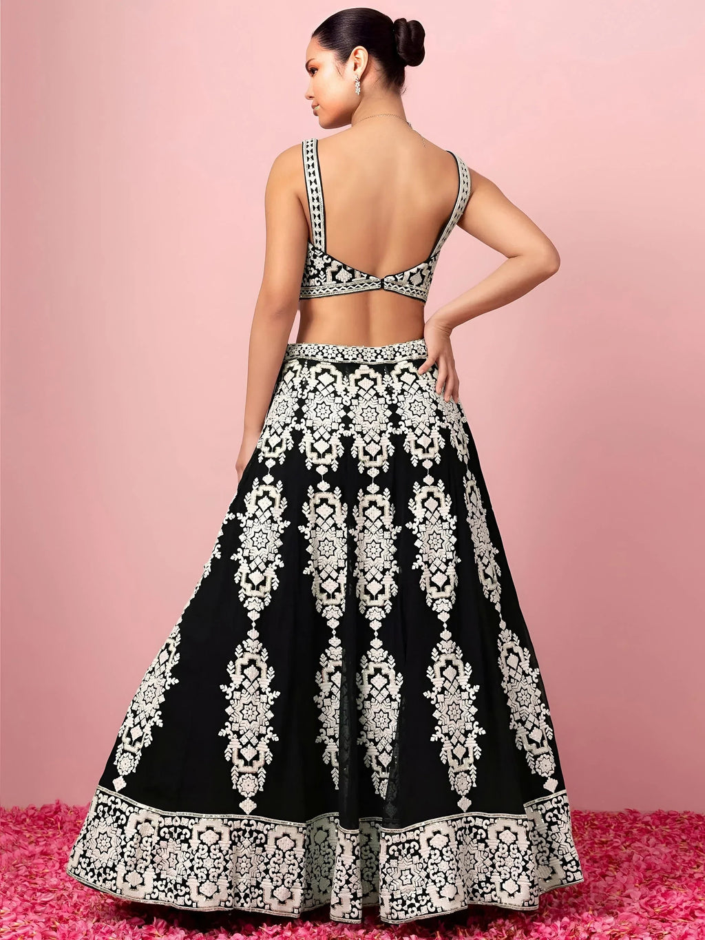 Black Captivating Thread Work Georgette Reception Wear Lehenga Choli