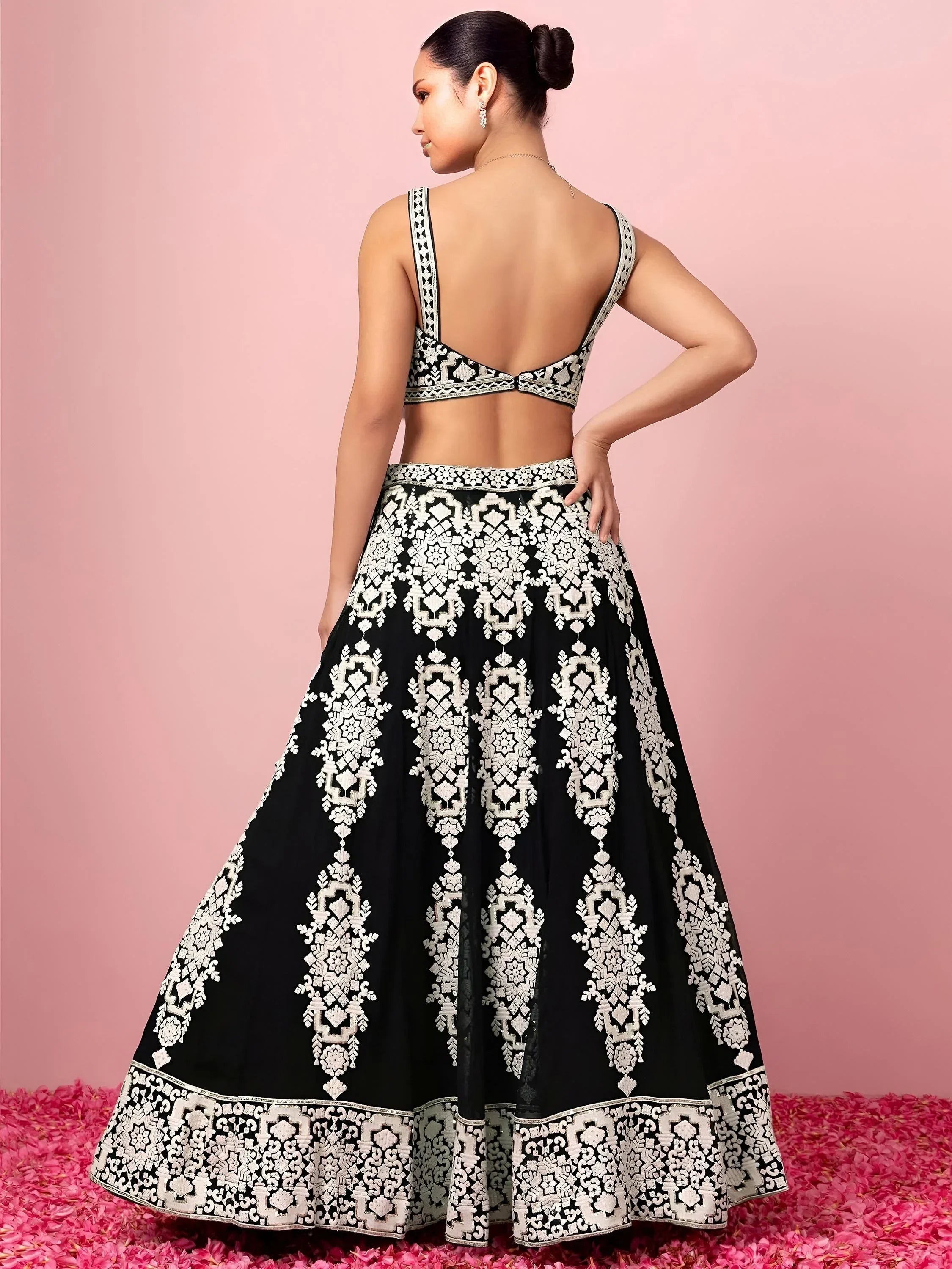 Black Captivating Thread Work Georgette Reception Wear Lehenga Choli