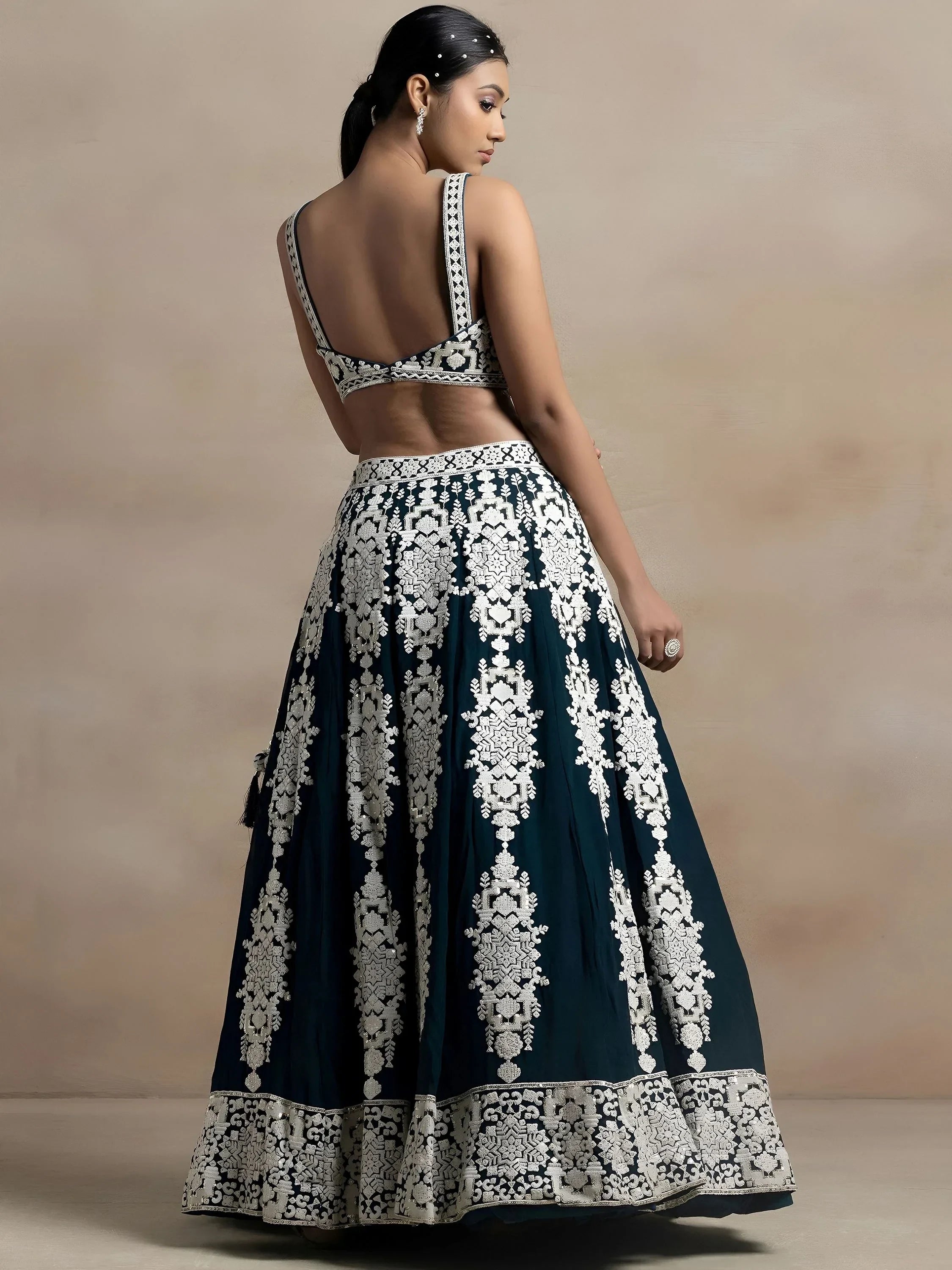 Dark Green Captivating Thread Work Georgette Reception Wear Lehenga Choli