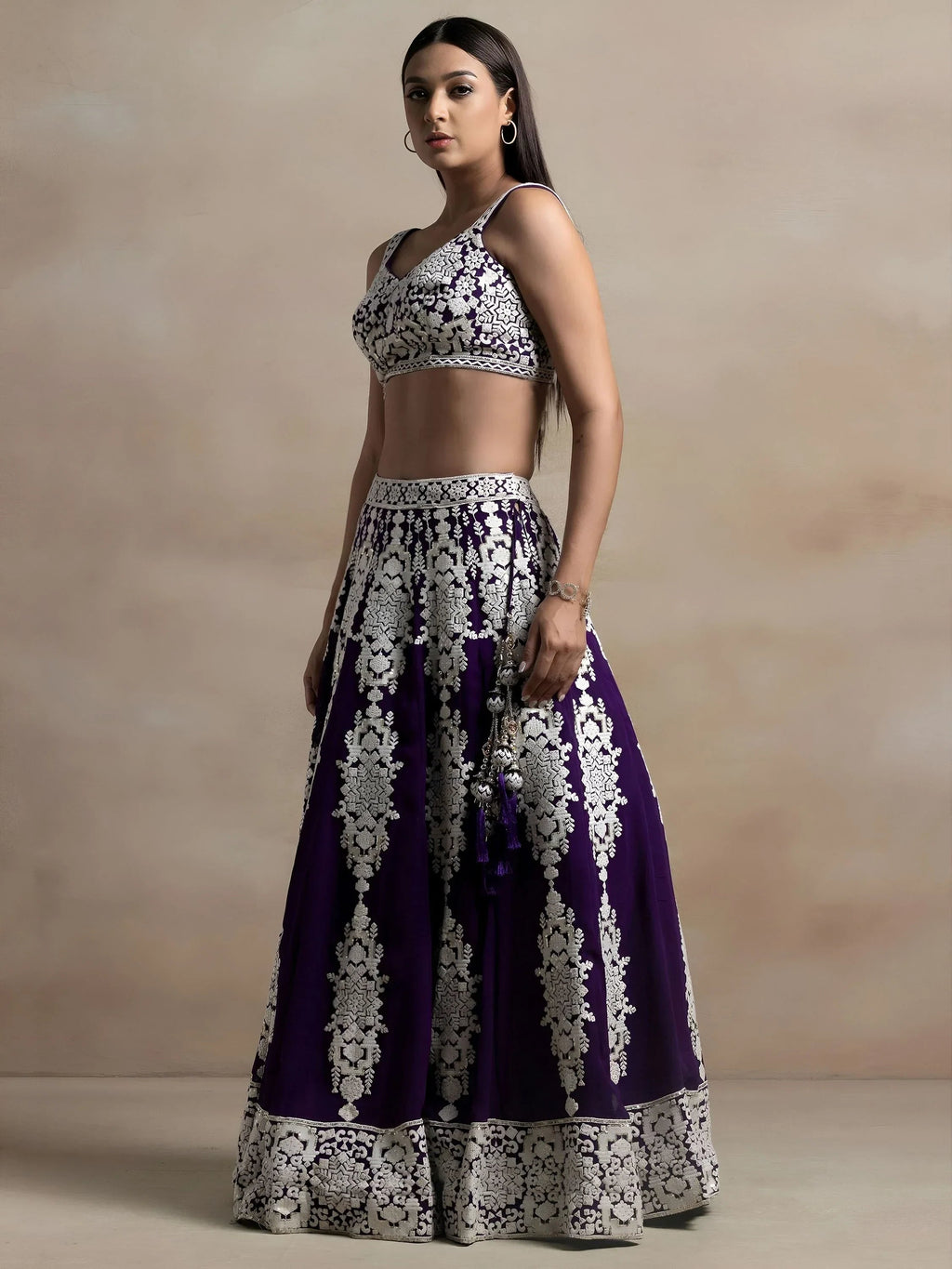 Purple Captivating Thread Work Georgette Reception Wear Lehenga Choli