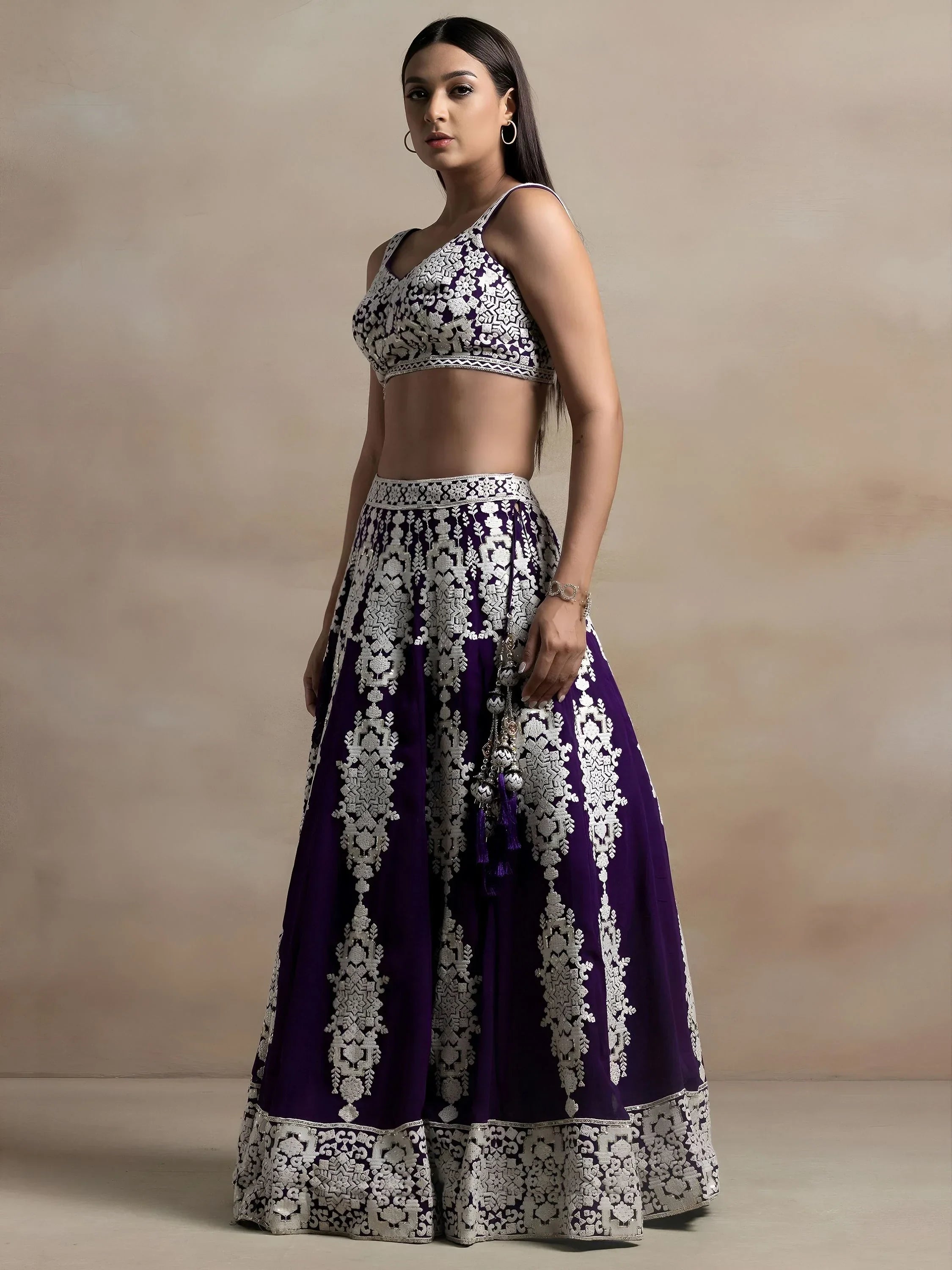 Purple Captivating Thread Work Georgette Reception Wear Lehenga Choli