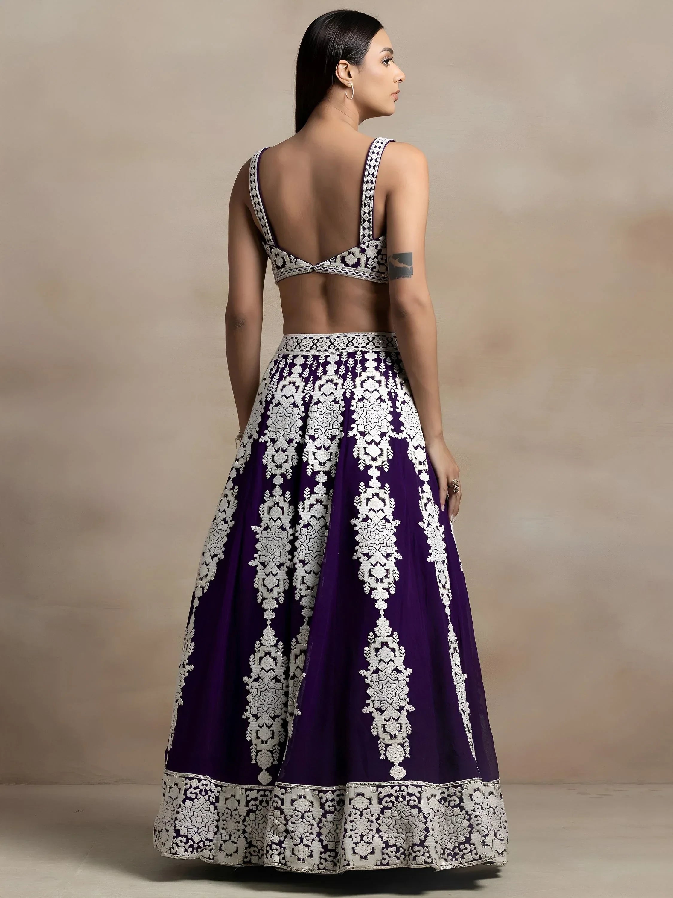 Purple Captivating Thread Work Georgette Reception Wear Lehenga Choli