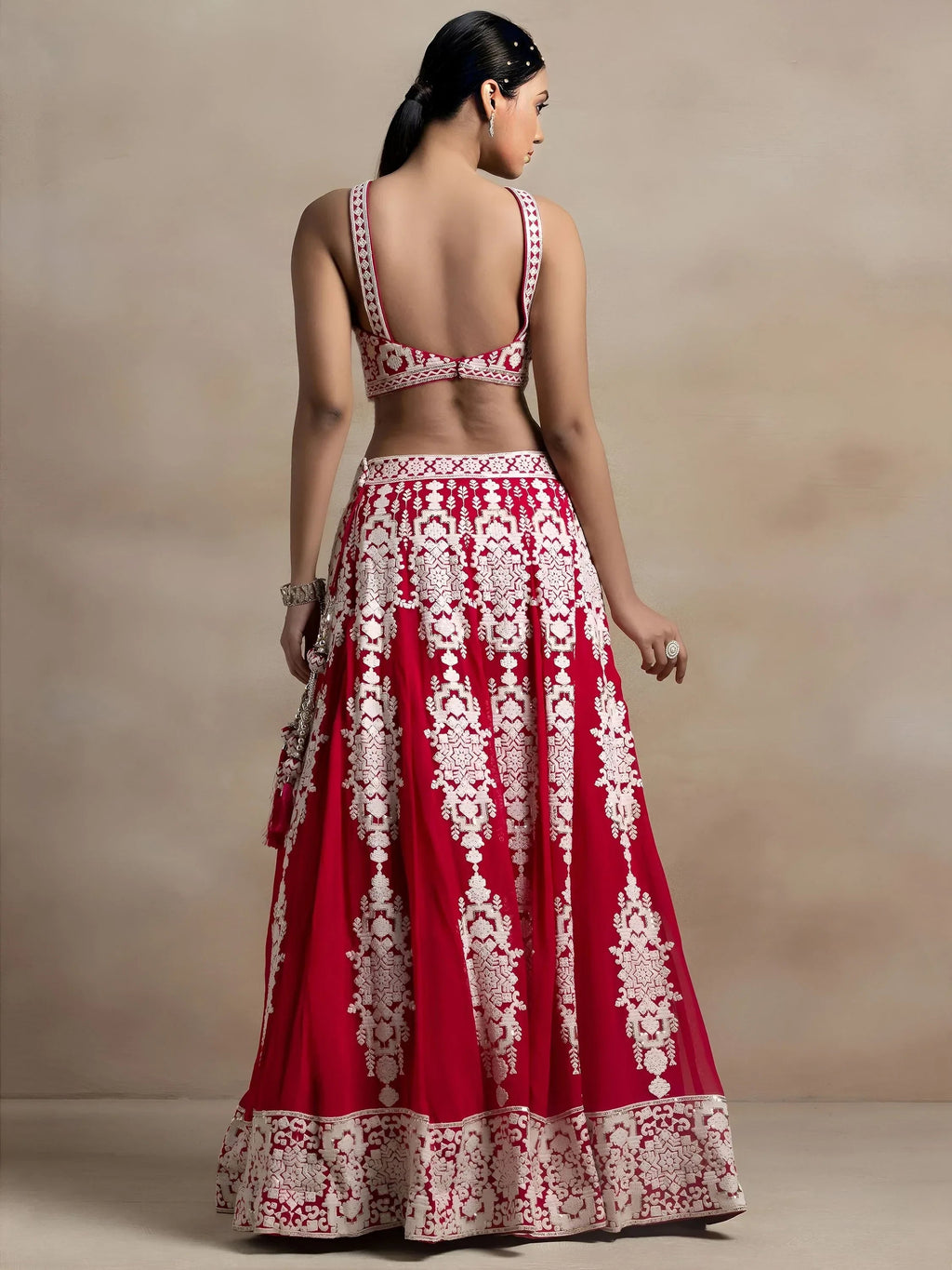 Red Captivating Thread Work Georgette Reception Wear Lehenga Choli