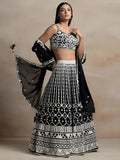 Black Awesome Thread Work Georgette Reception Wear Lehenga Choli
