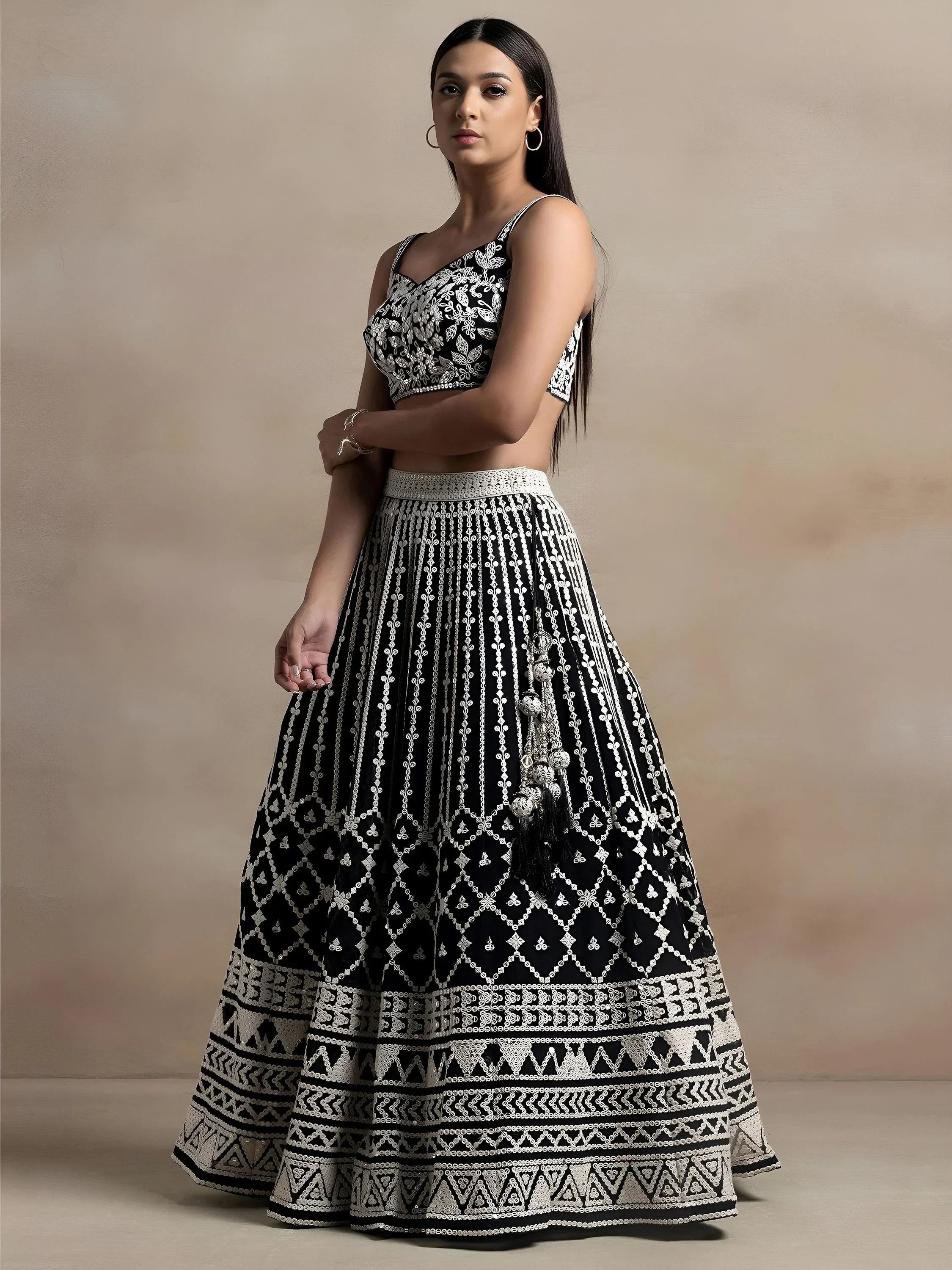 Black Awesome Thread Work Georgette Reception Wear Lehenga Choli