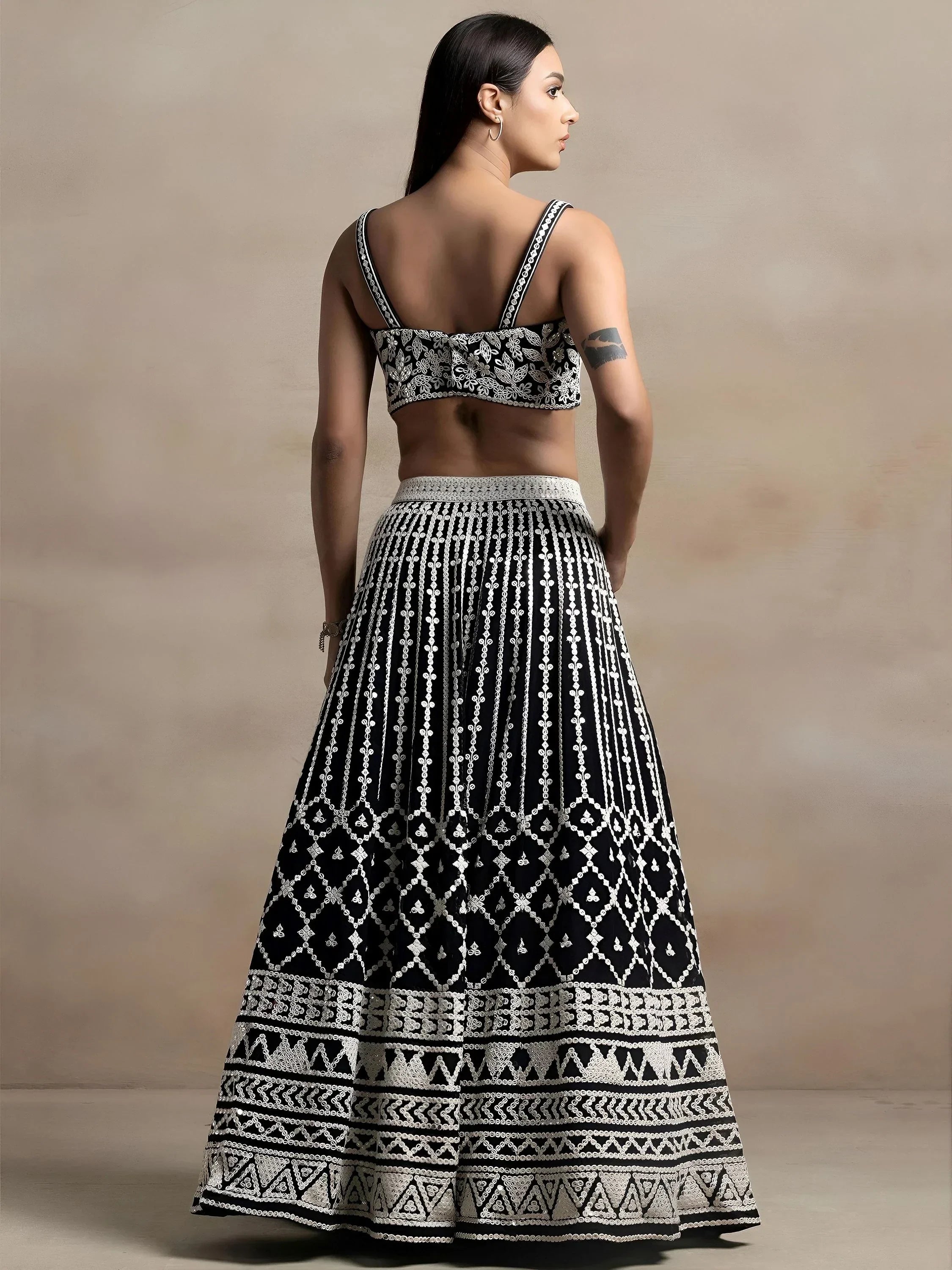 Black Awesome Thread Work Georgette Reception Wear Lehenga Choli