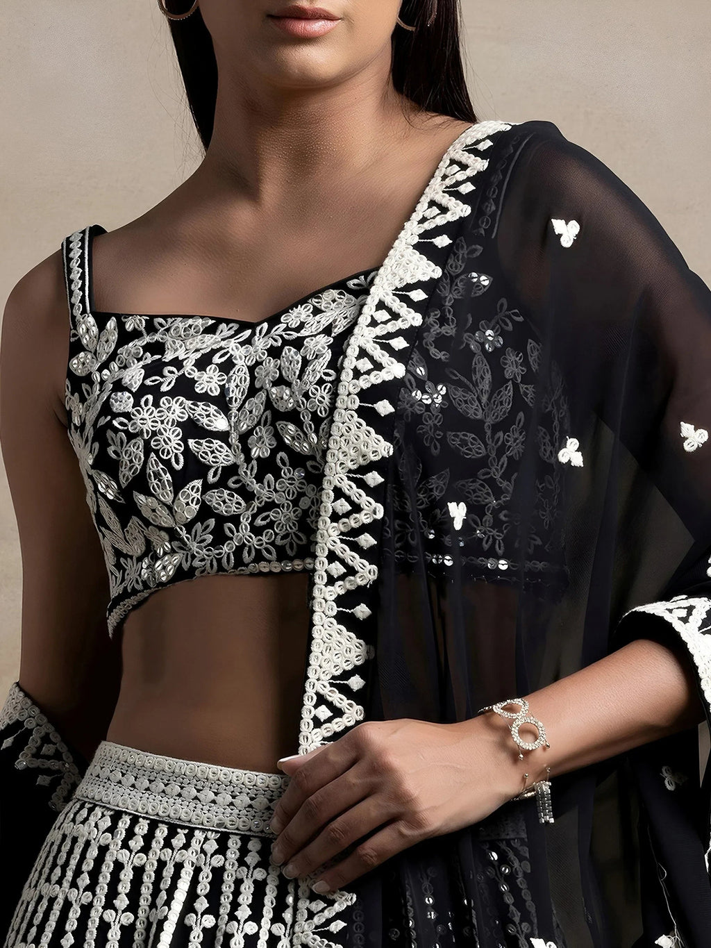 Black Awesome Thread Work Georgette Reception Wear Lehenga Choli