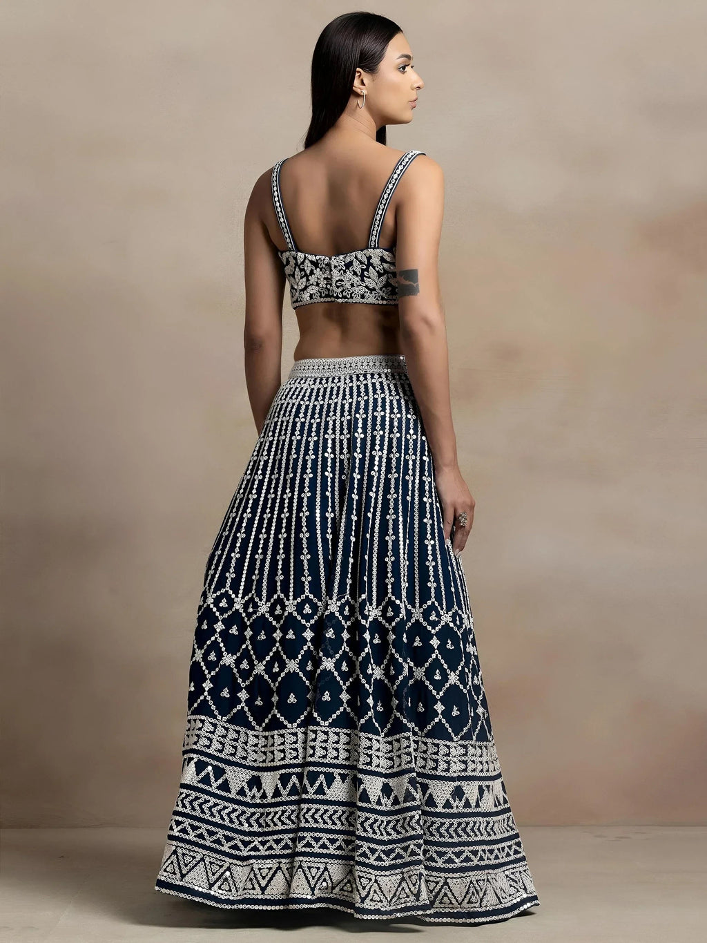 Navy Awesome Thread Work Georgette Reception Wear Lehenga Choli