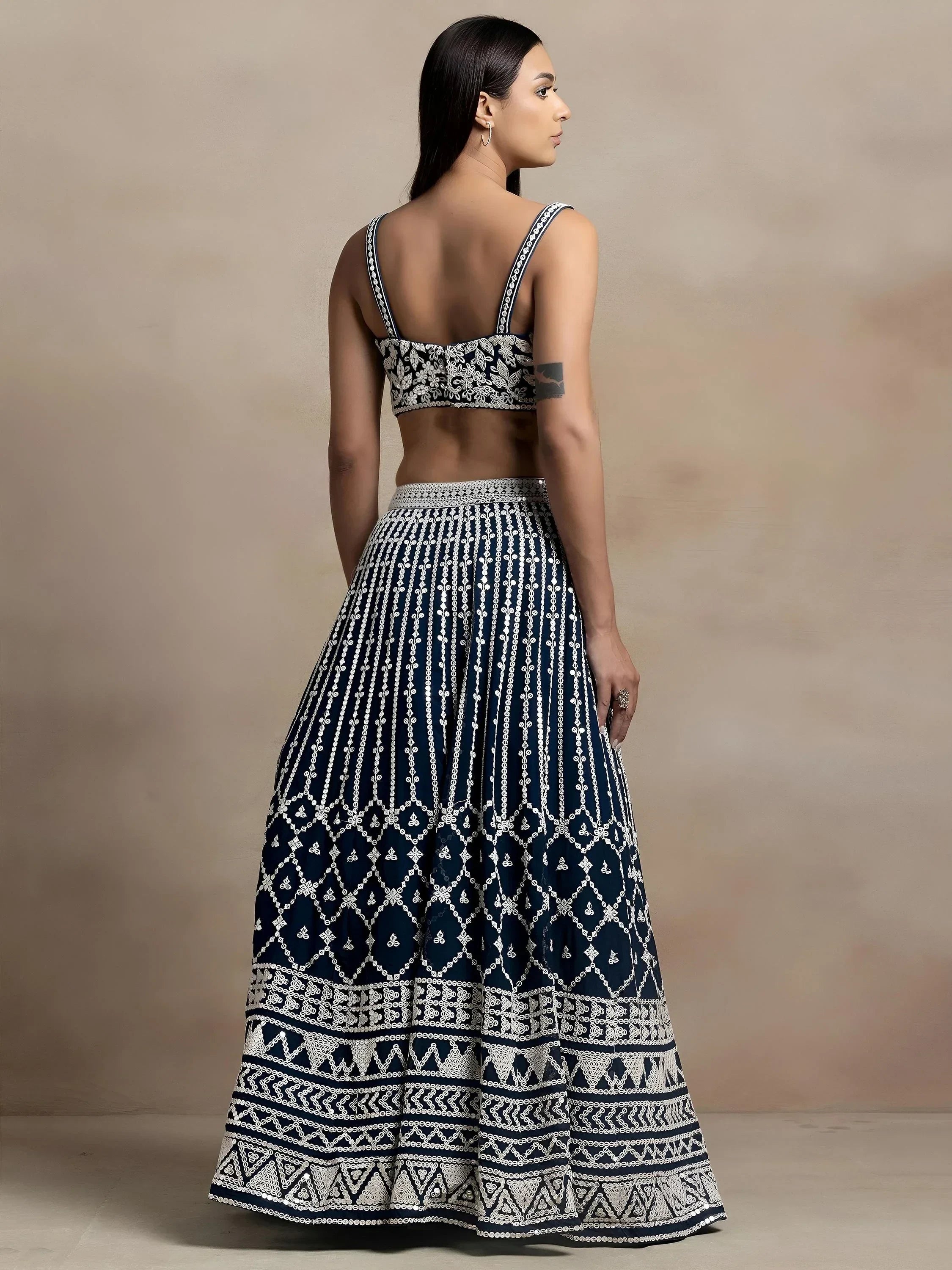 Navy Awesome Thread Work Georgette Reception Wear Lehenga Choli